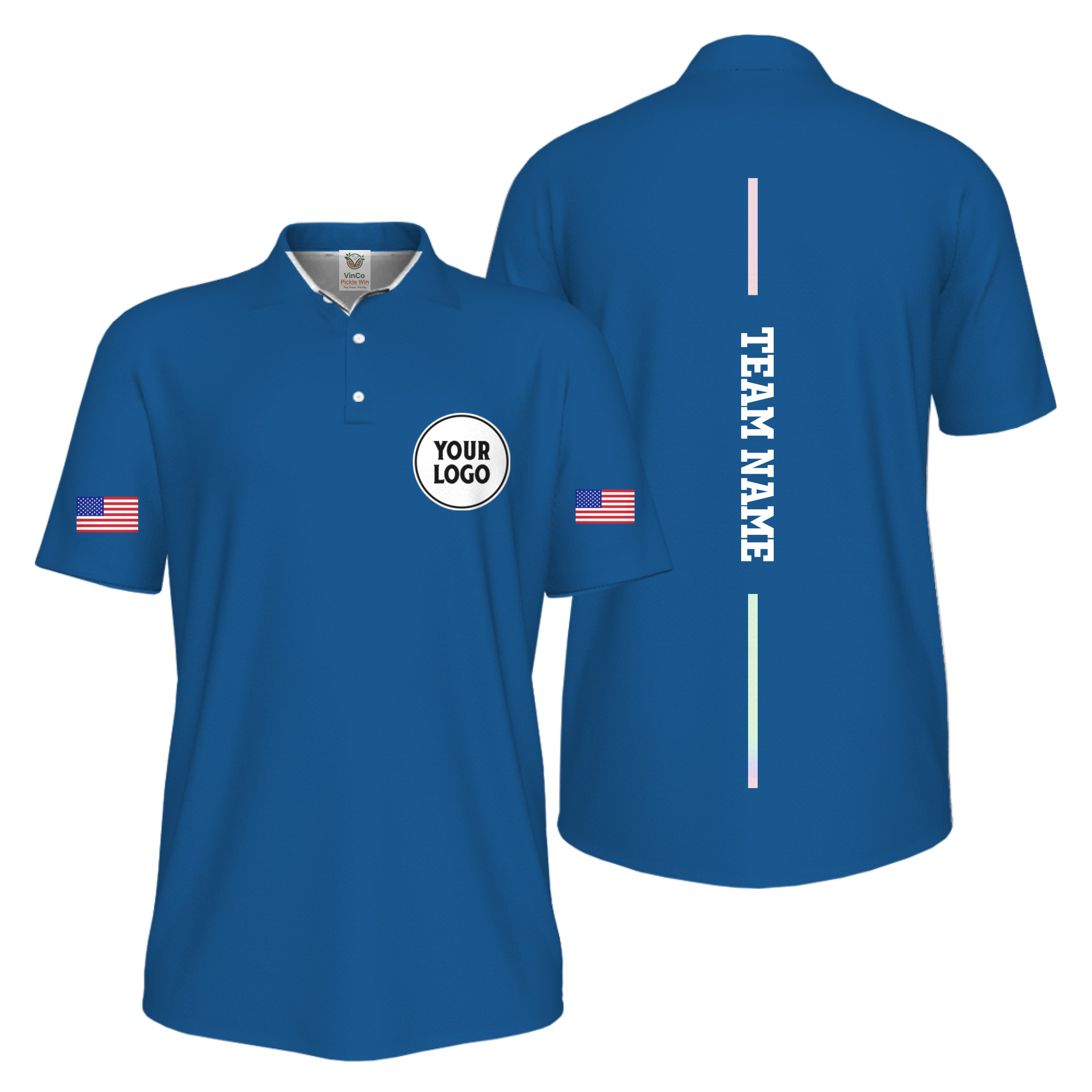 Picklewin Patriotic Custom Logo And Vertical Name UV Protection Men Pickleball Polo Shirt 