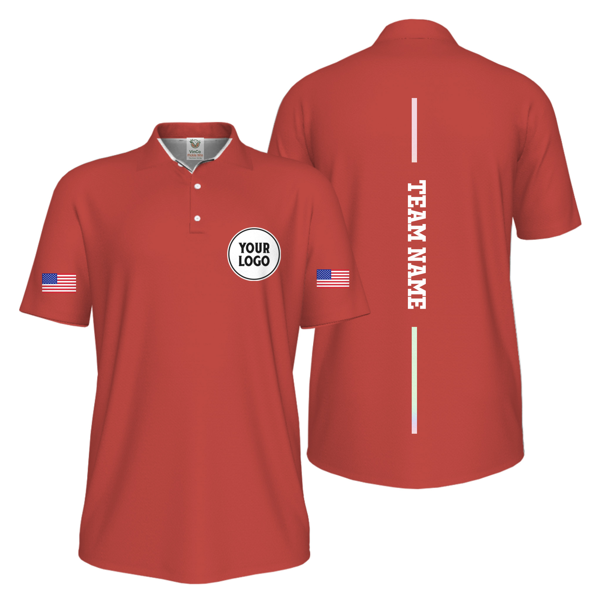 Picklewin Patriotic Custom Logo And Vertical Name UV Protection Men Pickleball Polo Shirt 