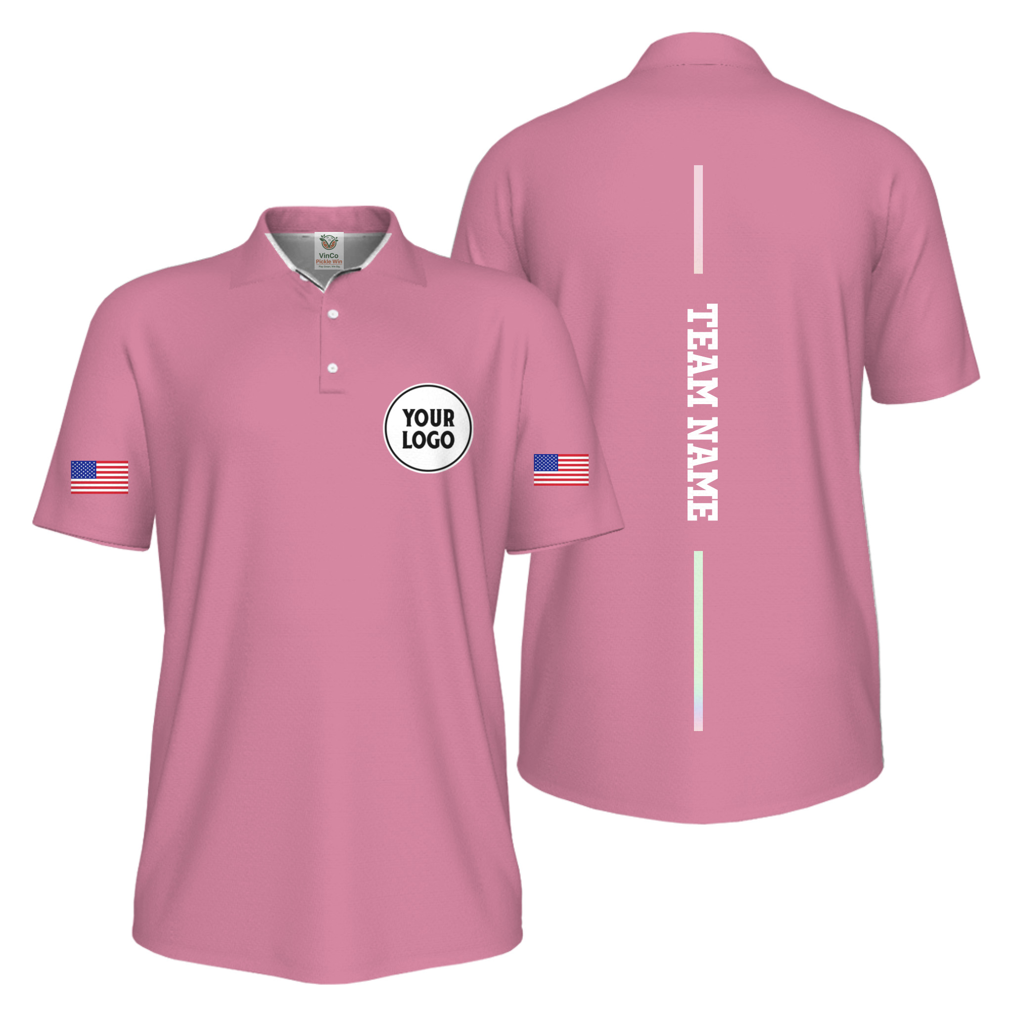 Picklewin Patriotic Custom Logo And Vertical Name UV Protection Men Pickleball Polo Shirt 