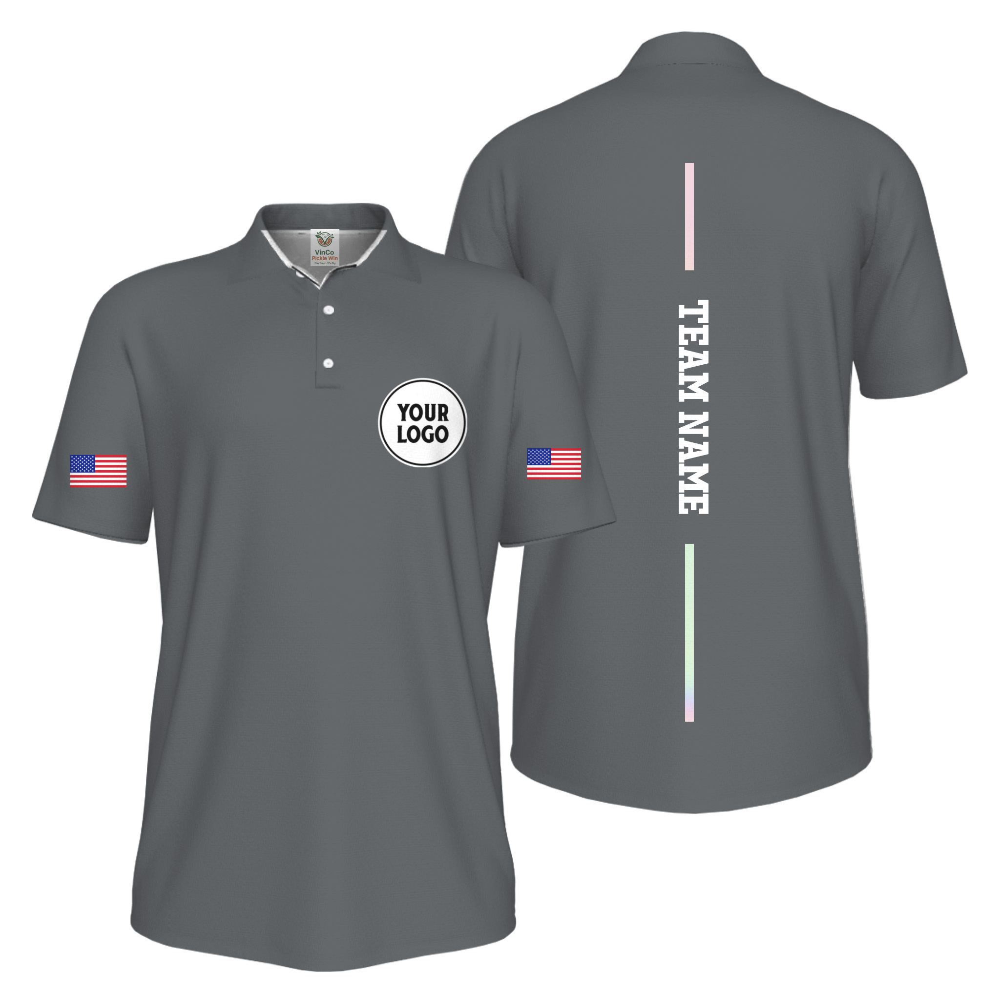 Picklewin Patriotic Custom Logo And Vertical Name UV Protection Men Pickleball Polo Shirt 