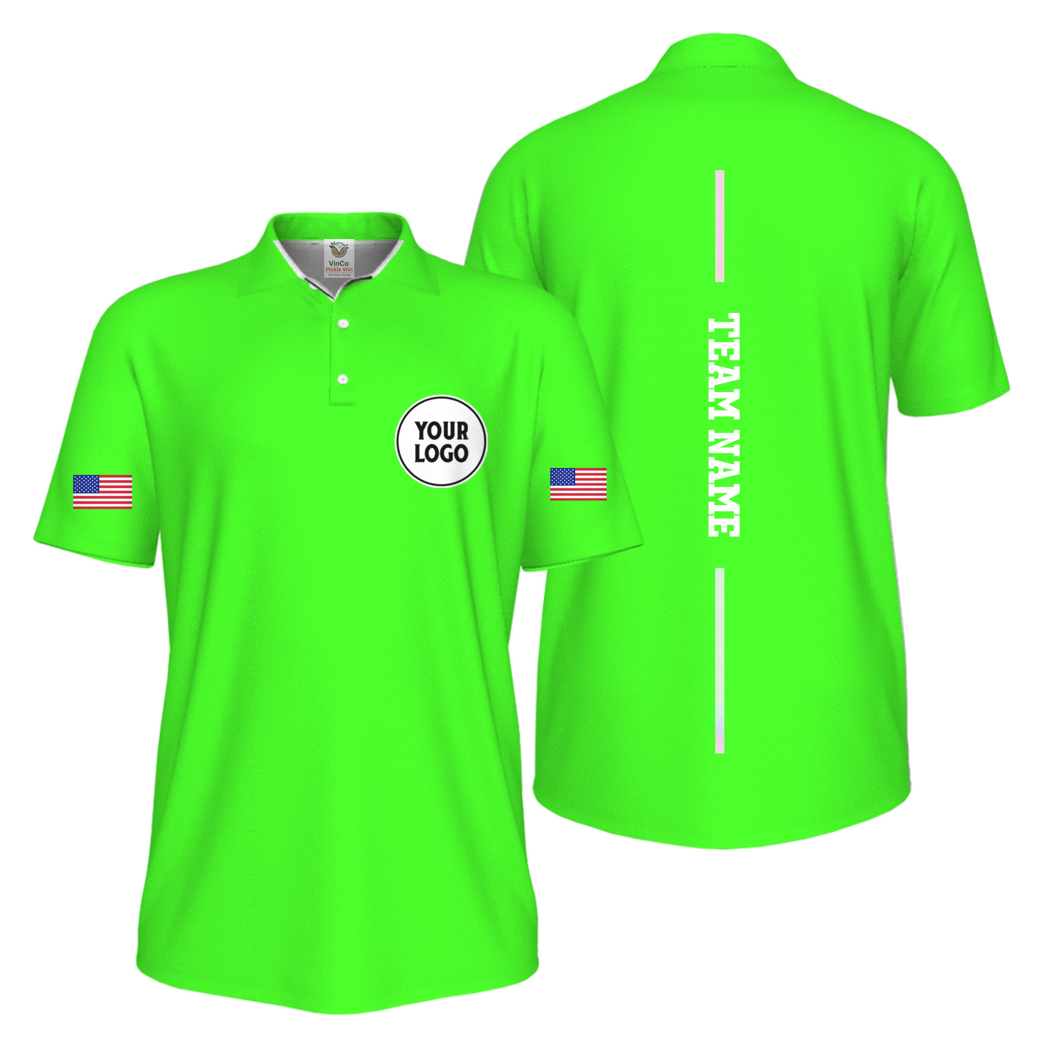 Picklewin Patriotic Custom Logo And Vertical Name UV Protection Men Pickleball Polo Shirt 