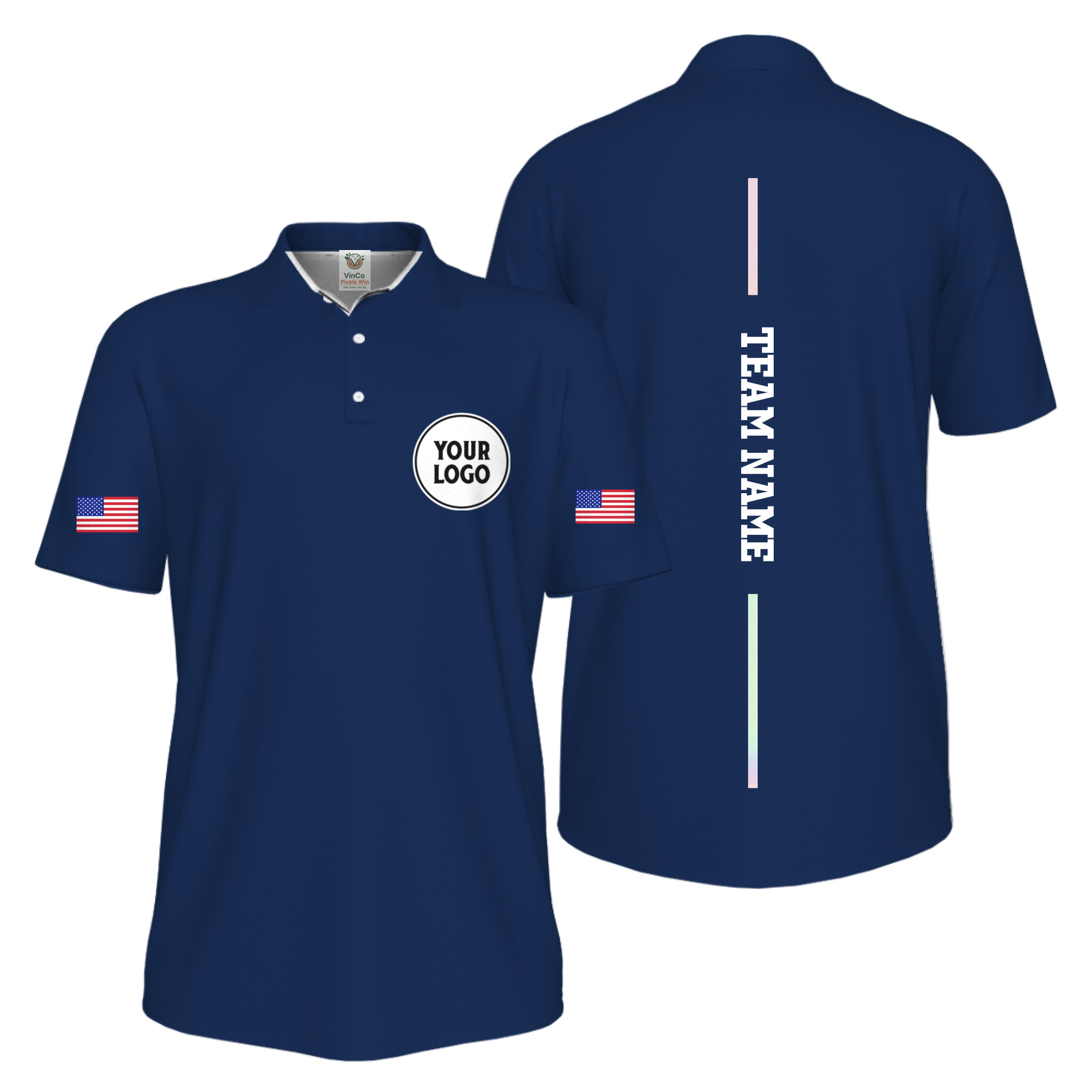 Picklewin Patriotic Custom Logo And Vertical Name UV Protection Men Pickleball Polo Shirt 