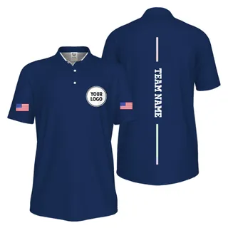 Picklewin Patriotic Custom Logo And Vertical Name UV Protection Men Pickleball Polo Shirt 