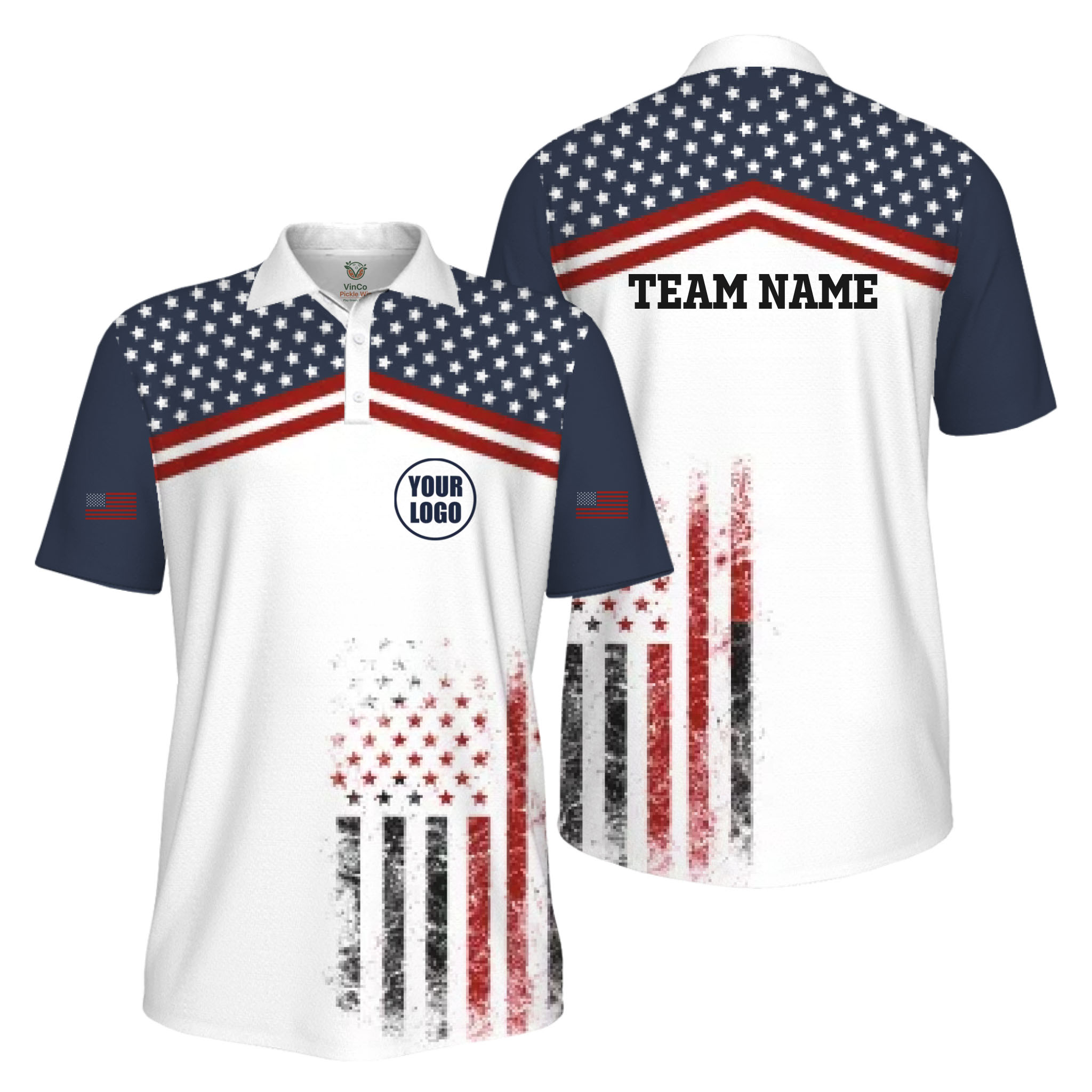 Picklewin Patriotic Custom Pickleball American Flag UV Protection Men Polo Shirt  