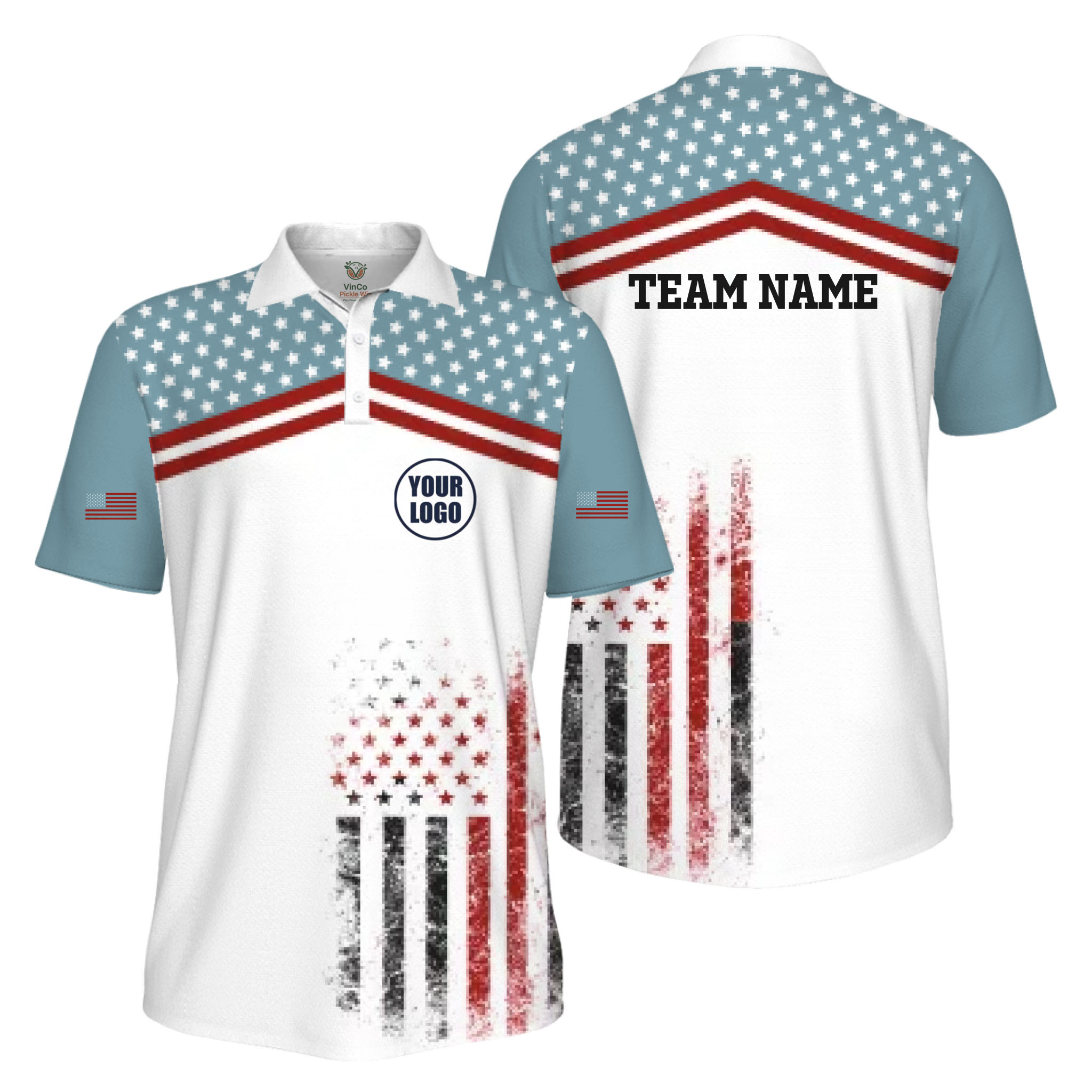 Picklewin Patriotic Custom Pickleball American Flag UV Protection Men Polo Shirt  