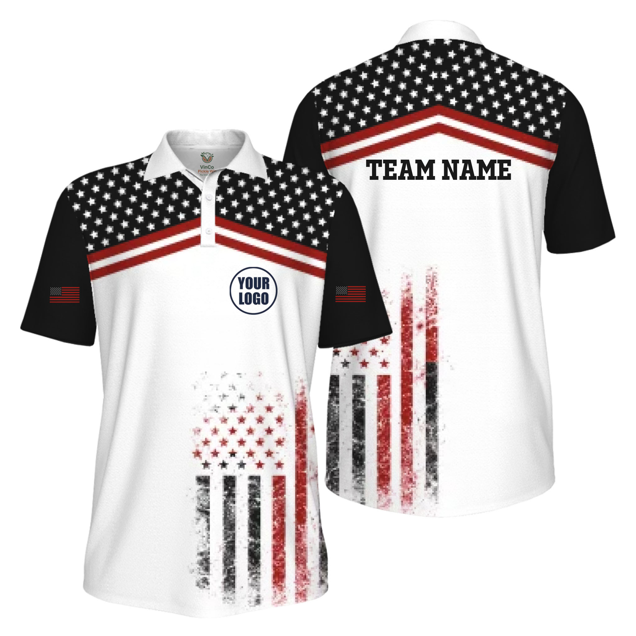 Picklewin Patriotic Custom Pickleball American Flag UV Protection Men Polo Shirt  