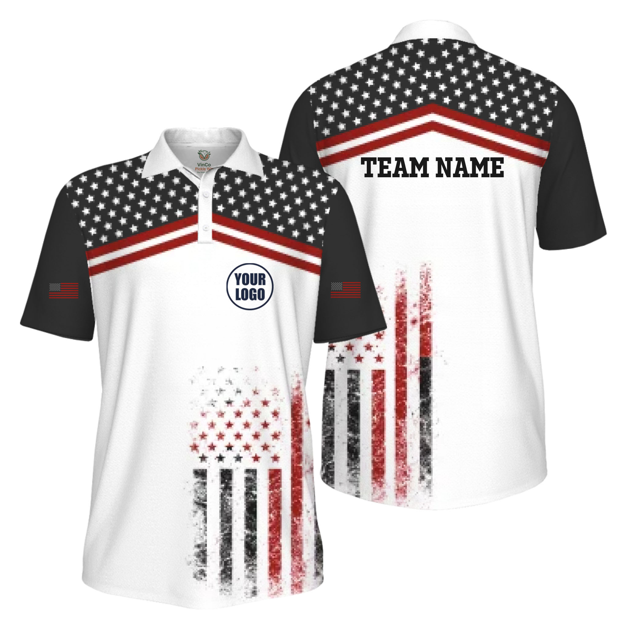 Picklewin Patriotic Custom Pickleball American Flag UV Protection Men Polo Shirt  