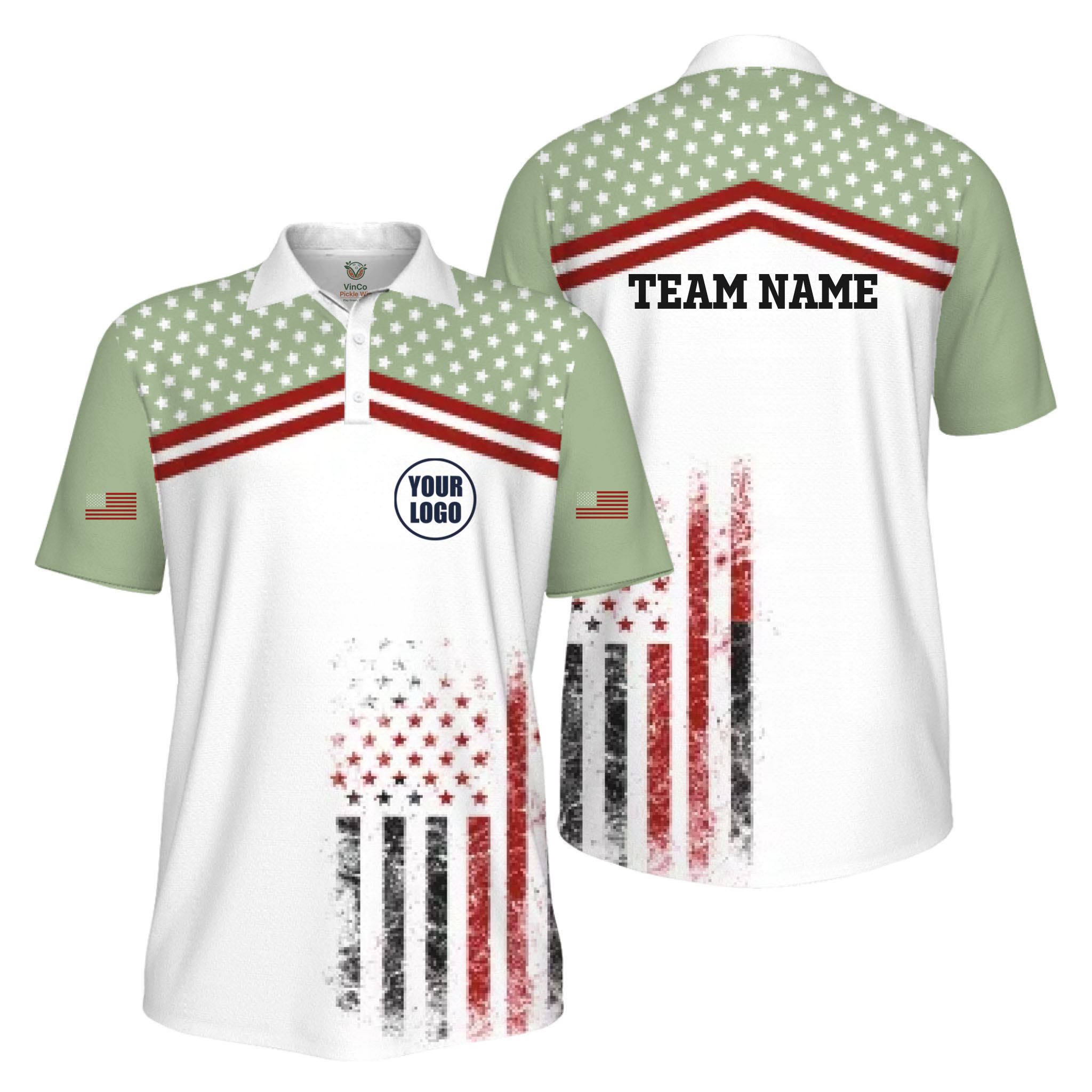Picklewin Patriotic Custom Pickleball American Flag UV Protection Men Polo Shirt  