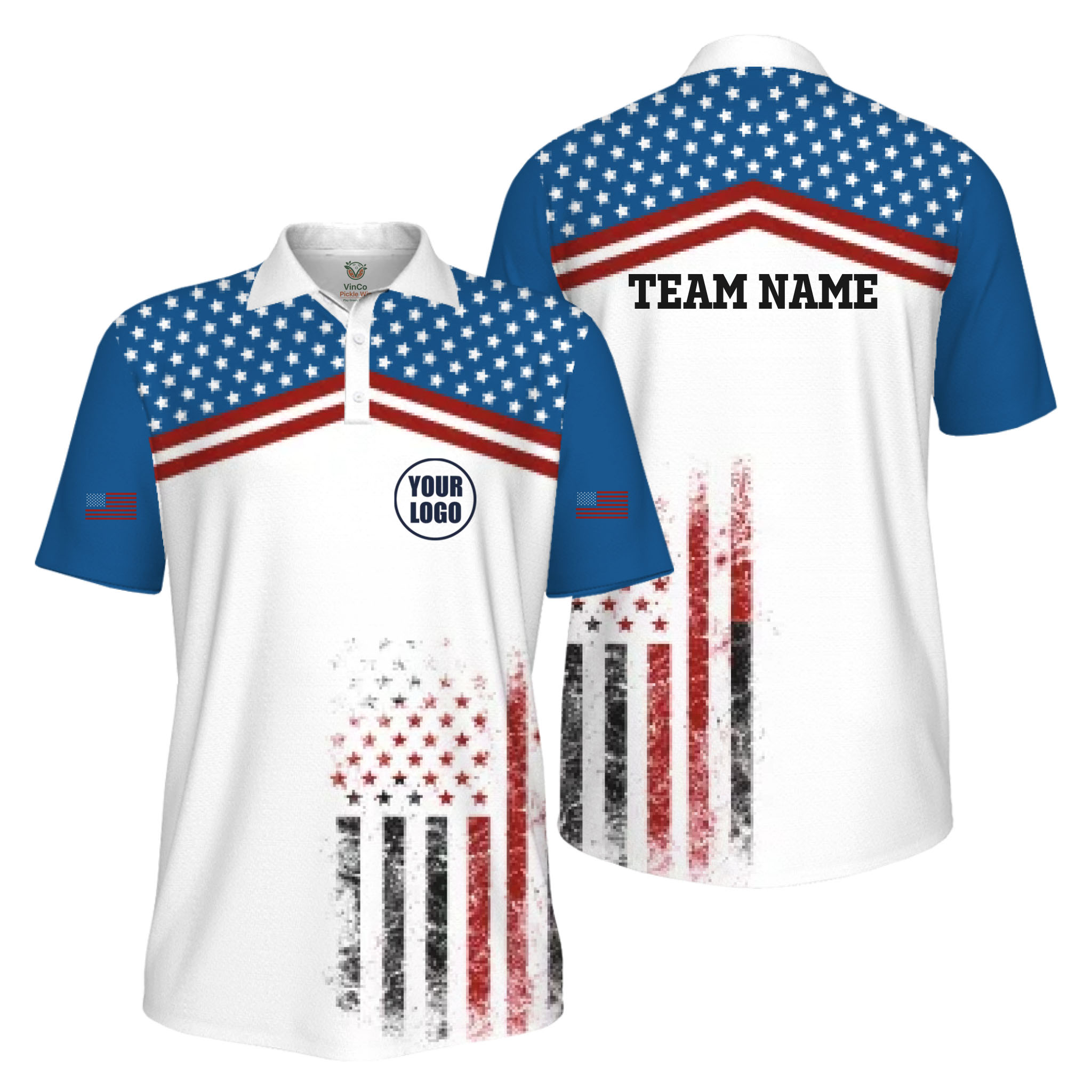 Picklewin Patriotic Custom Pickleball American Flag UV Protection Men Polo Shirt  