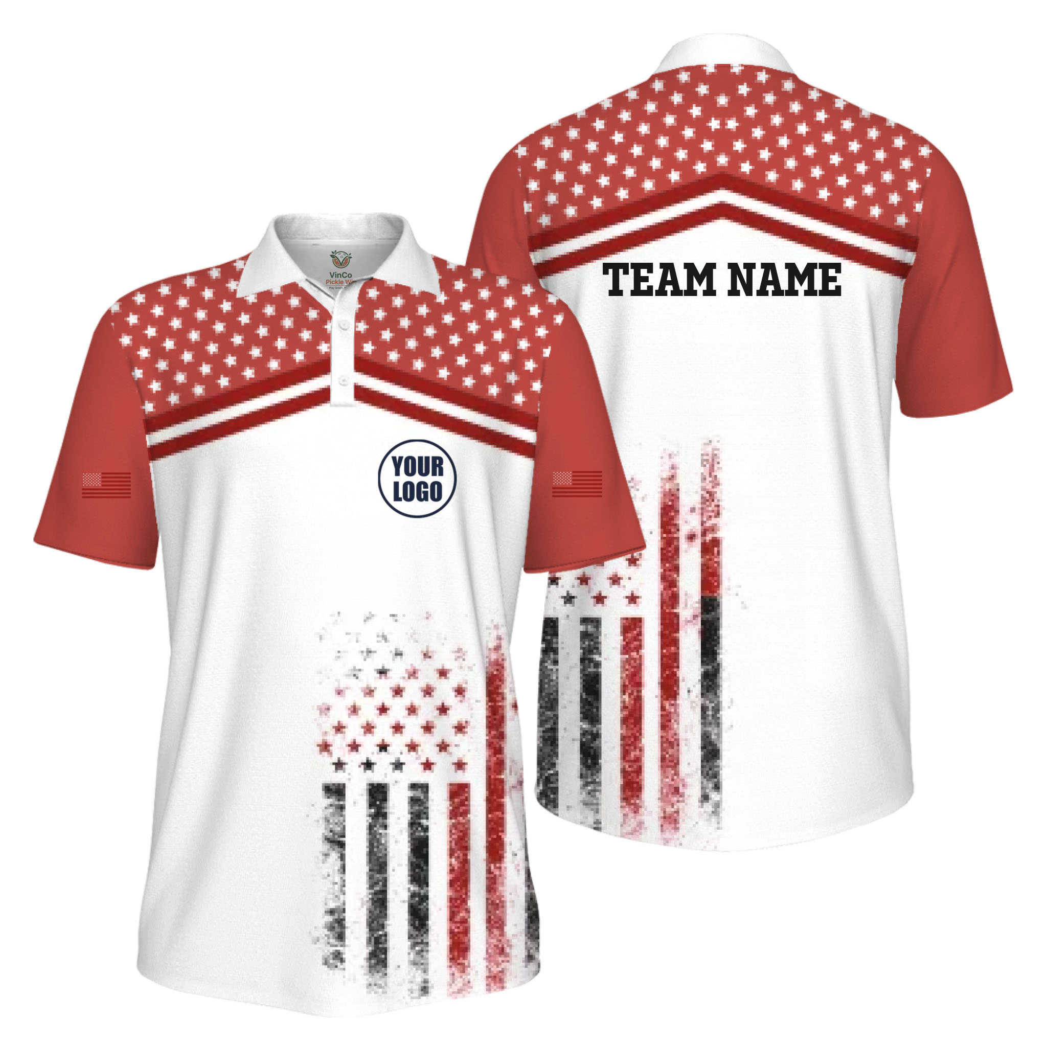 Picklewin Patriotic Custom Pickleball American Flag UV Protection Men Polo Shirt  