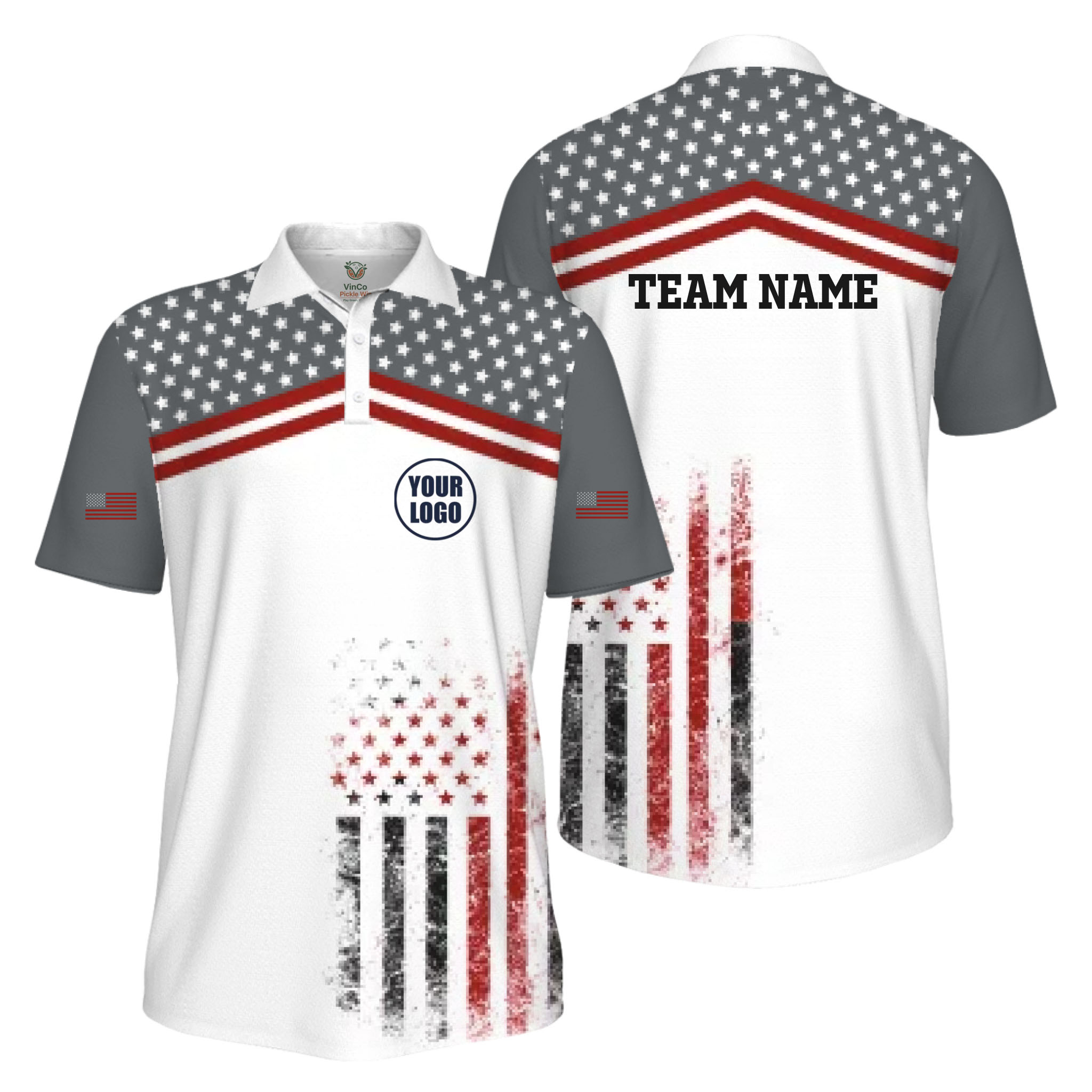 Picklewin Patriotic Custom Pickleball American Flag UV Protection Men Polo Shirt  