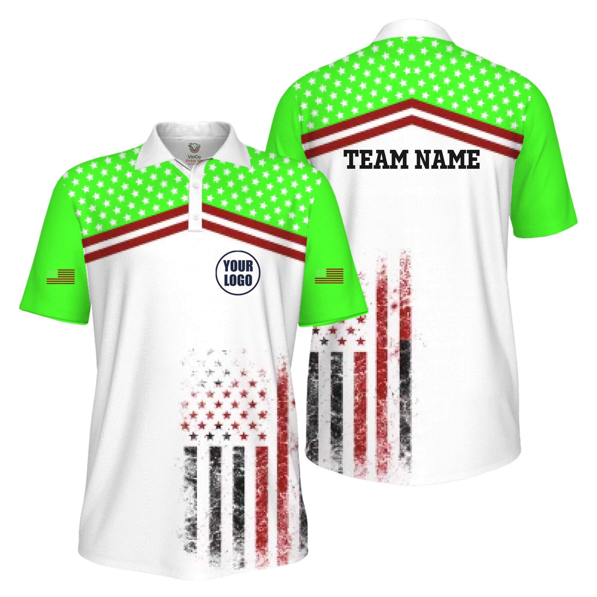 Picklewin Patriotic Custom Pickleball American Flag UV Protection Men Polo Shirt  