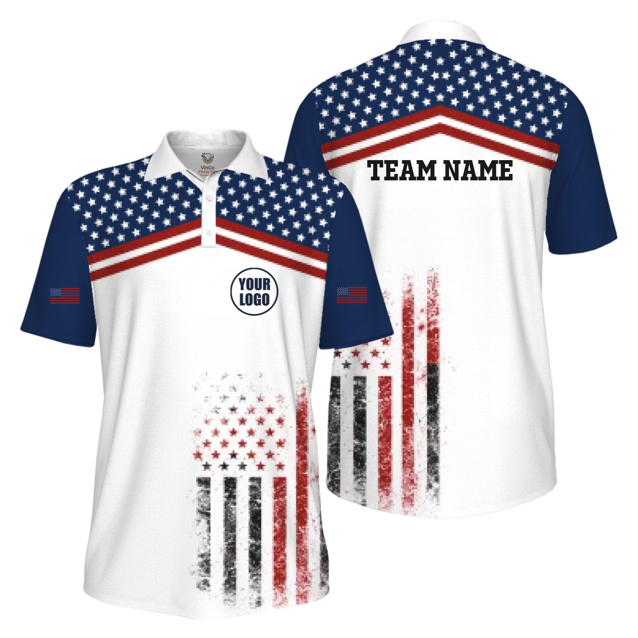Picklewin Patriotic Custom Pickleball American Flag UV Protection Men Polo Shirt  