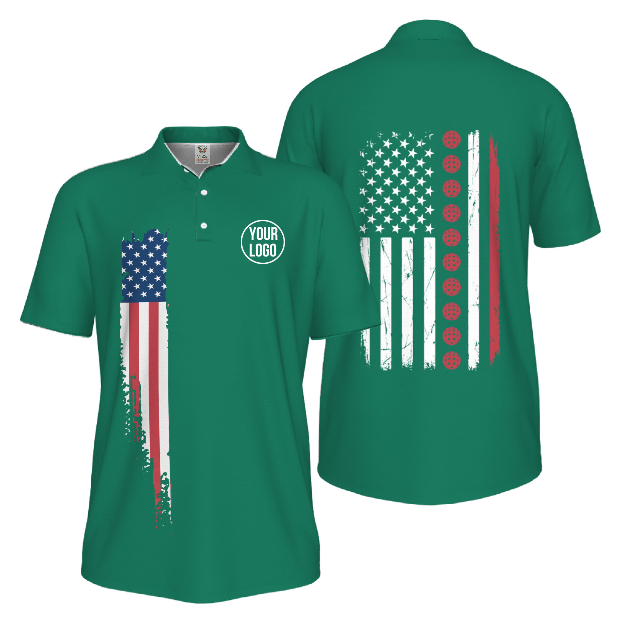 Picklewin Patriotic Custom Pickleball American Flag UV Protection Men Polo Shirts