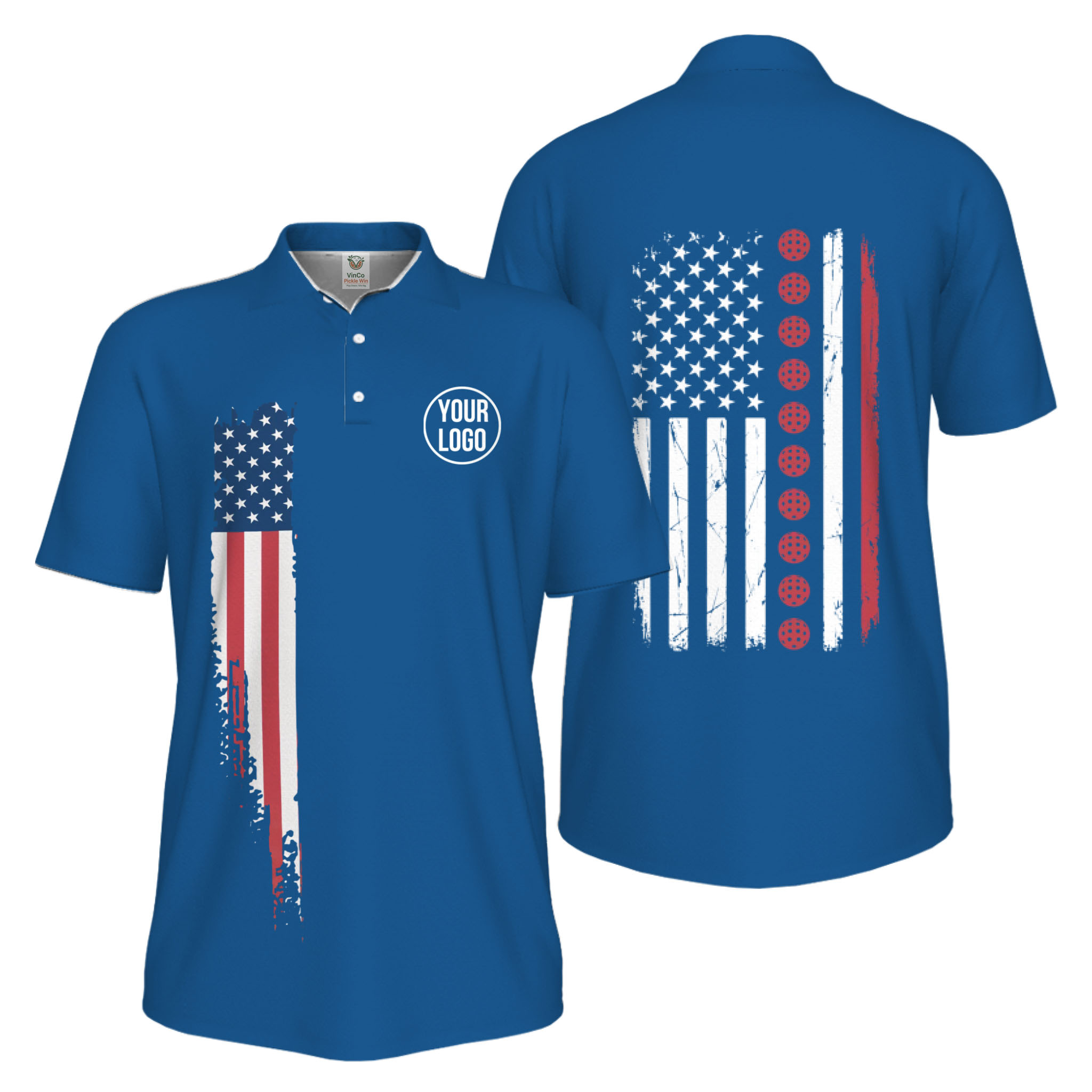 Picklewin Patriotic Custom Pickleball American Flag UV Protection Men Polo Shirts