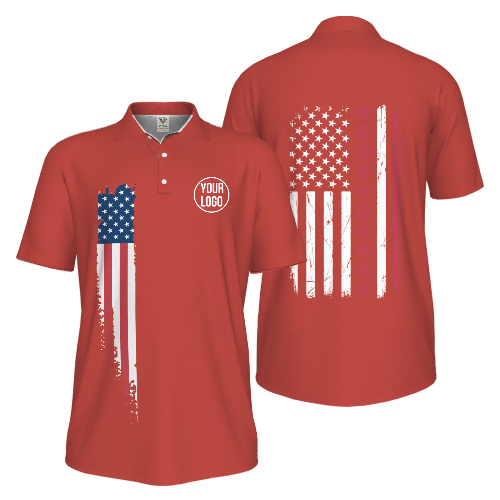 Picklewin Patriotic Custom Pickleball American Flag UV Protection Men Polo Shirts