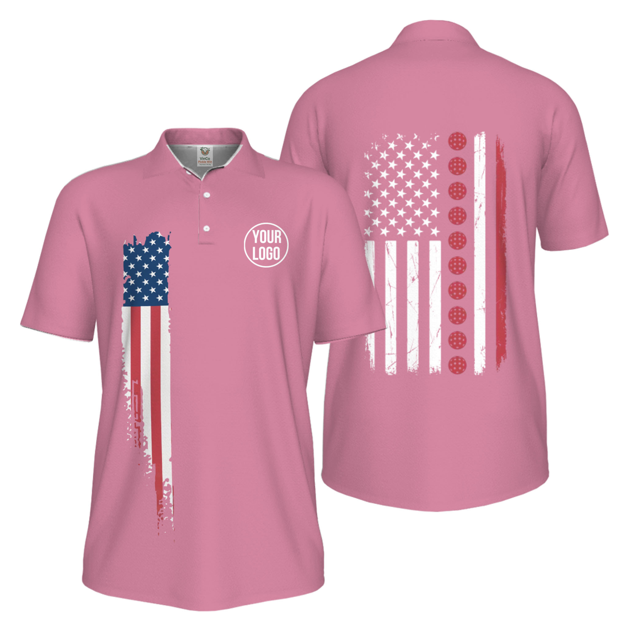 Picklewin Patriotic Custom Pickleball American Flag UV Protection Men Polo Shirts