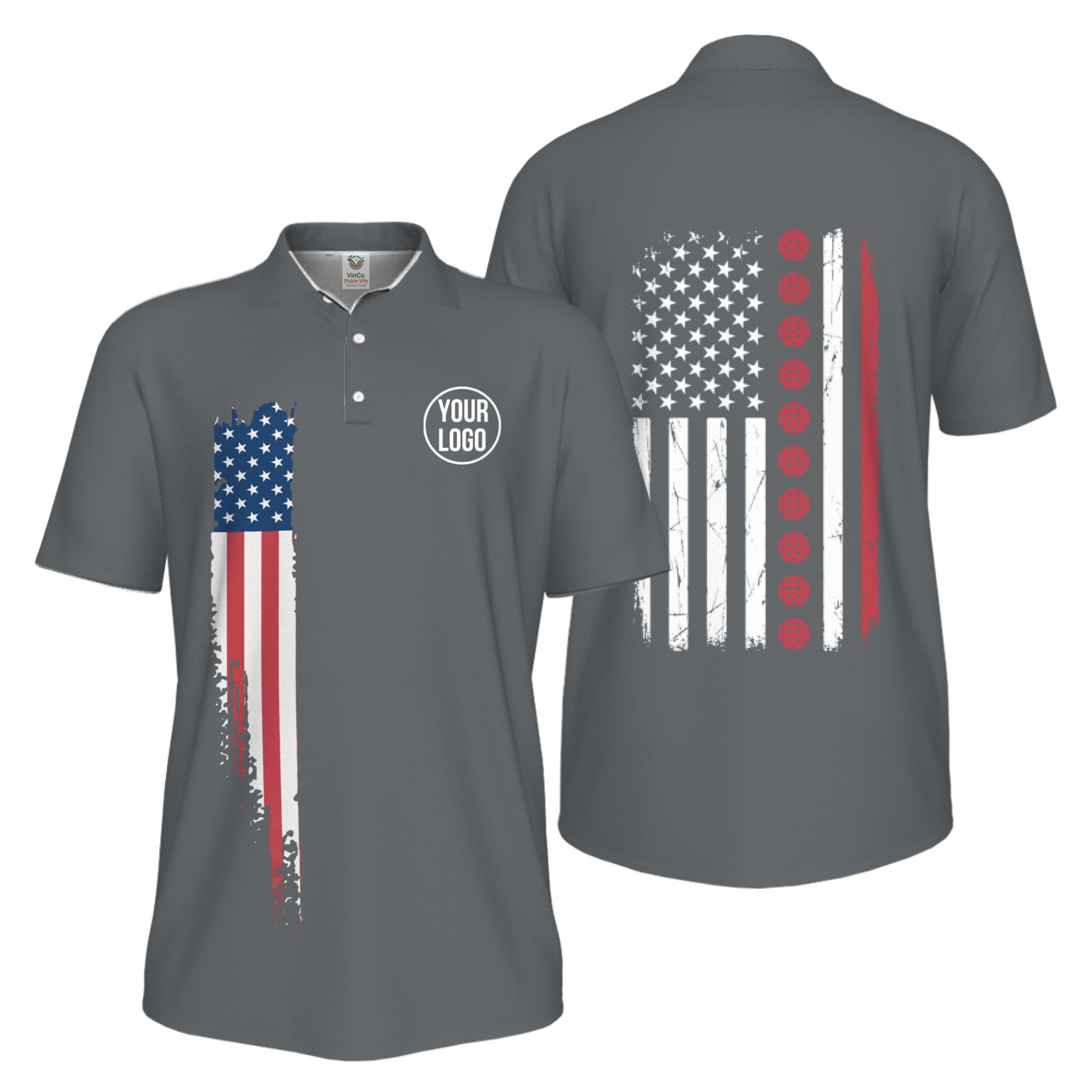 Picklewin Patriotic Custom Pickleball American Flag UV Protection Men Polo Shirts