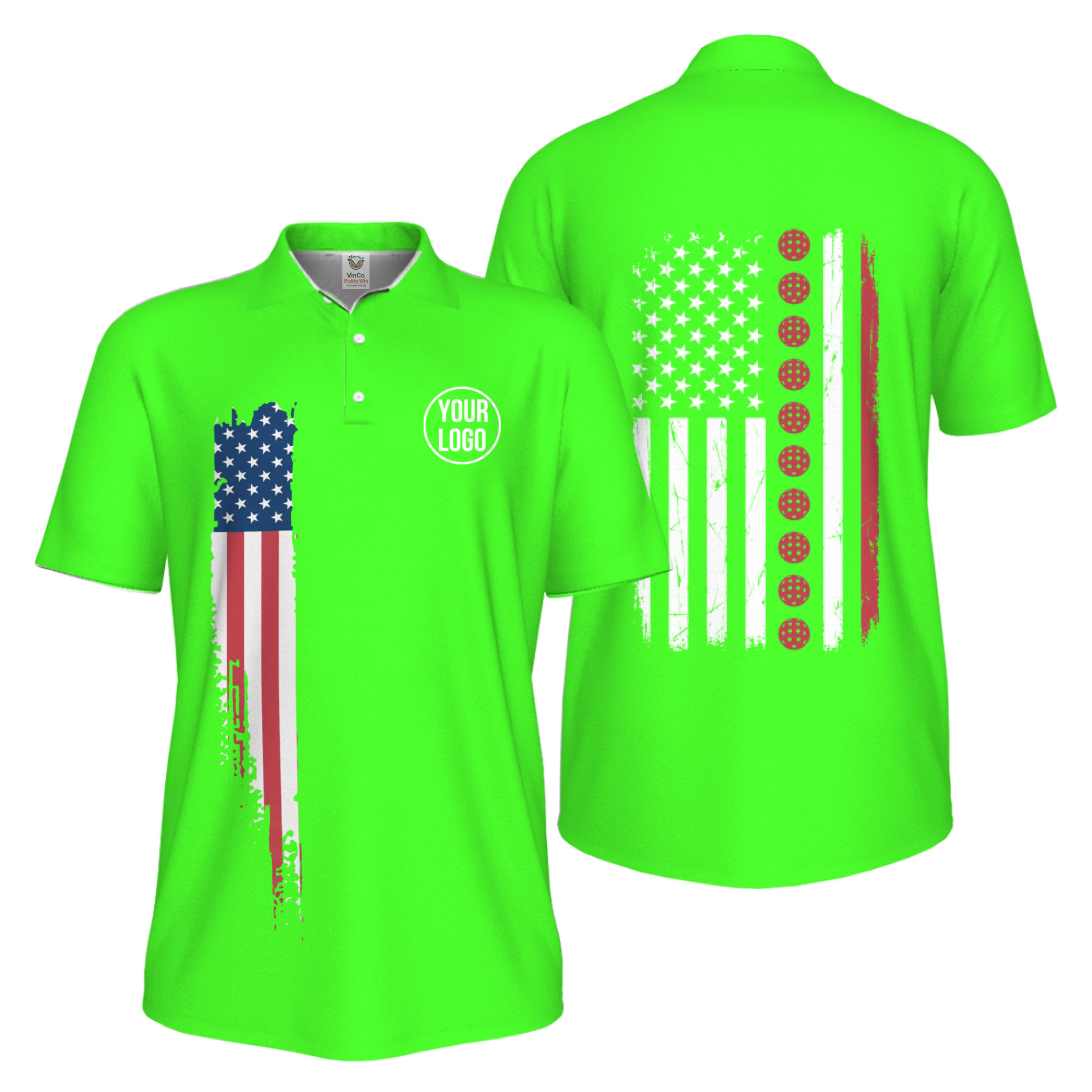 Picklewin Patriotic Custom Pickleball American Flag UV Protection Men Polo Shirts