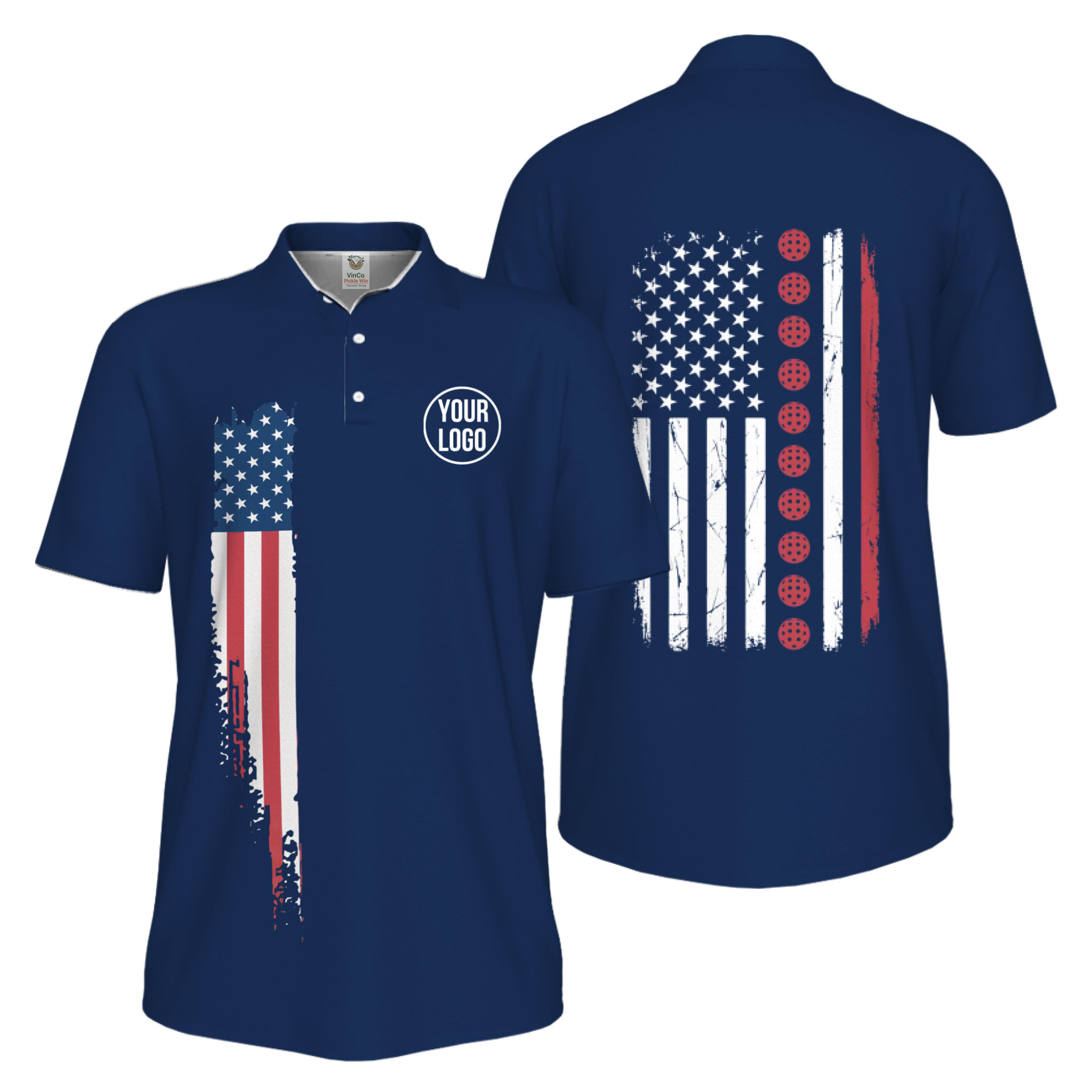 Picklewin Patriotic Custom Pickleball American Flag UV Protection Men Polo Shirts
