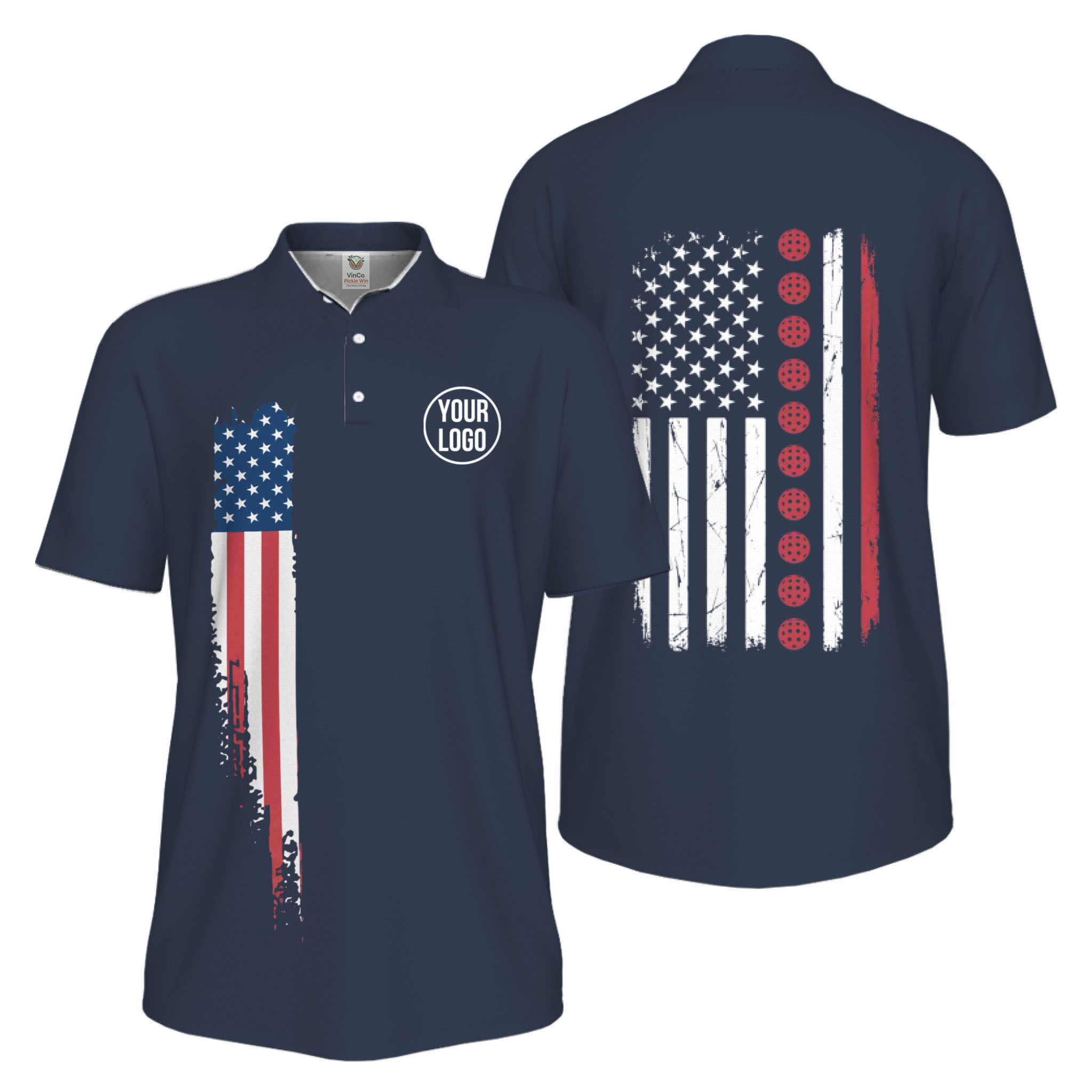 Picklewin Patriotic Custom Pickleball American Flag UV Protection Men Polo Shirts