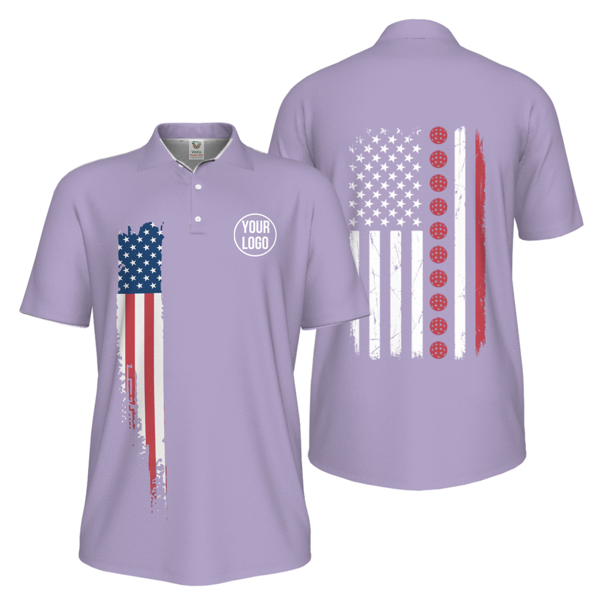 Picklewin Patriotic Custom Pickleball American Flag UV Protection Men Polo Shirts