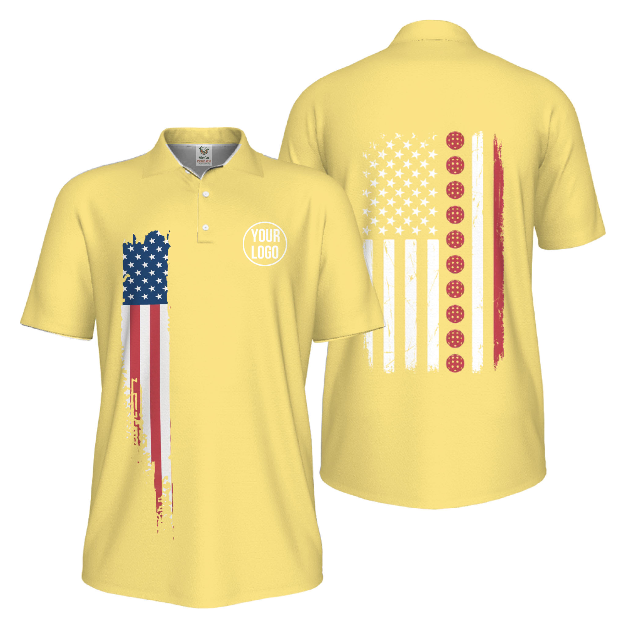 Picklewin Patriotic Custom Pickleball American Flag UV Protection Men Polo Shirts