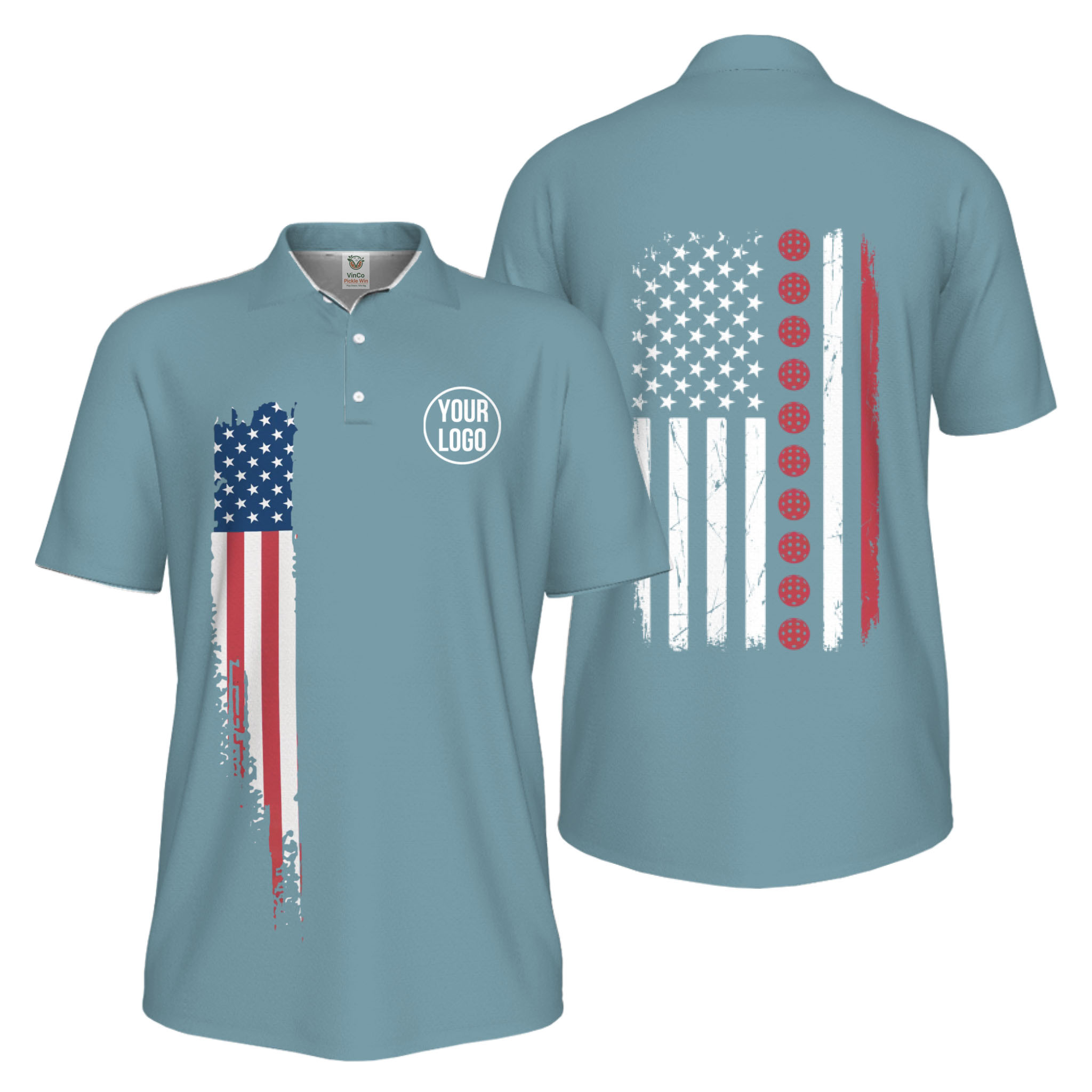 Picklewin Patriotic Custom Pickleball American Flag UV Protection Men Polo Shirts