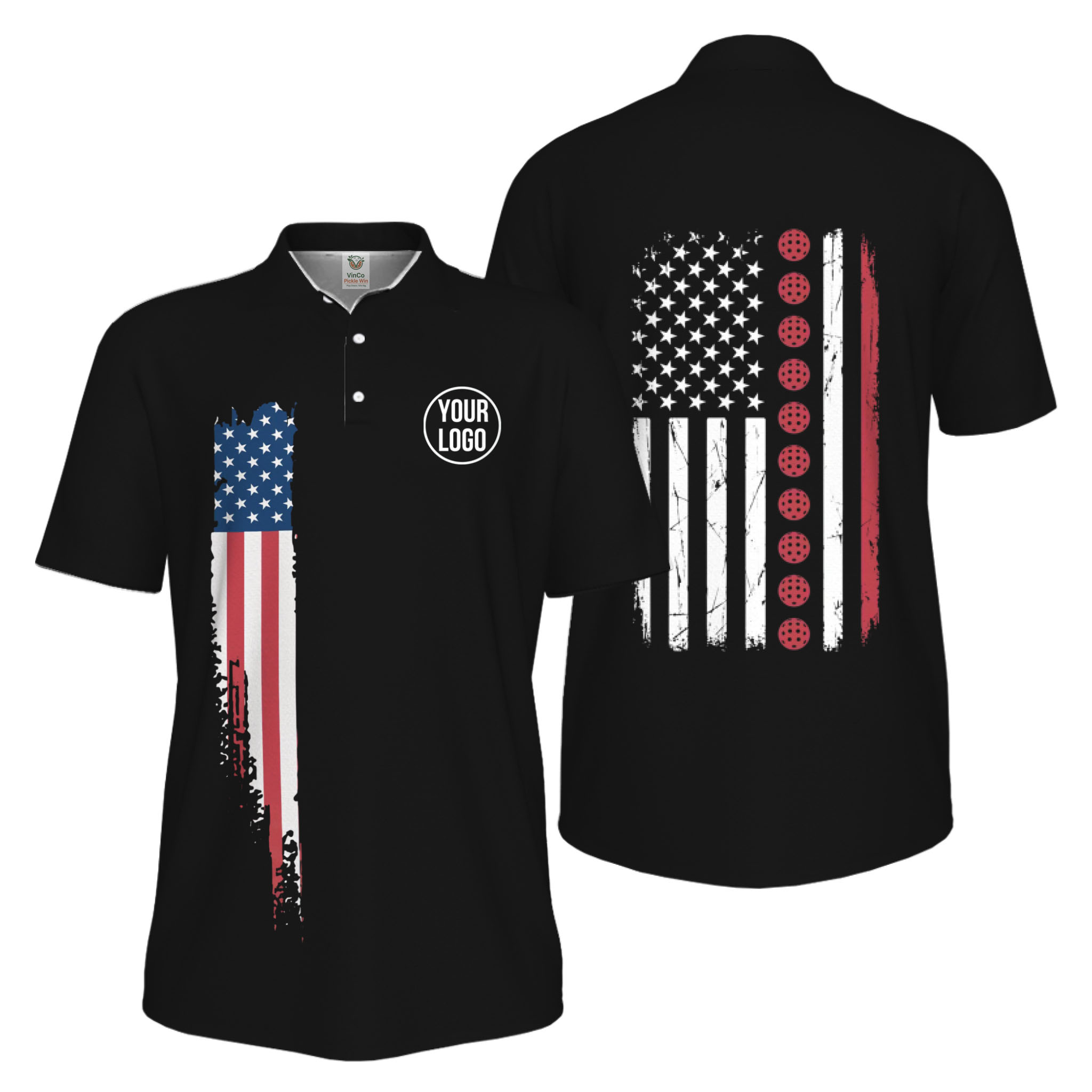 Picklewin Patriotic Custom Pickleball American Flag UV Protection Men Polo Shirts