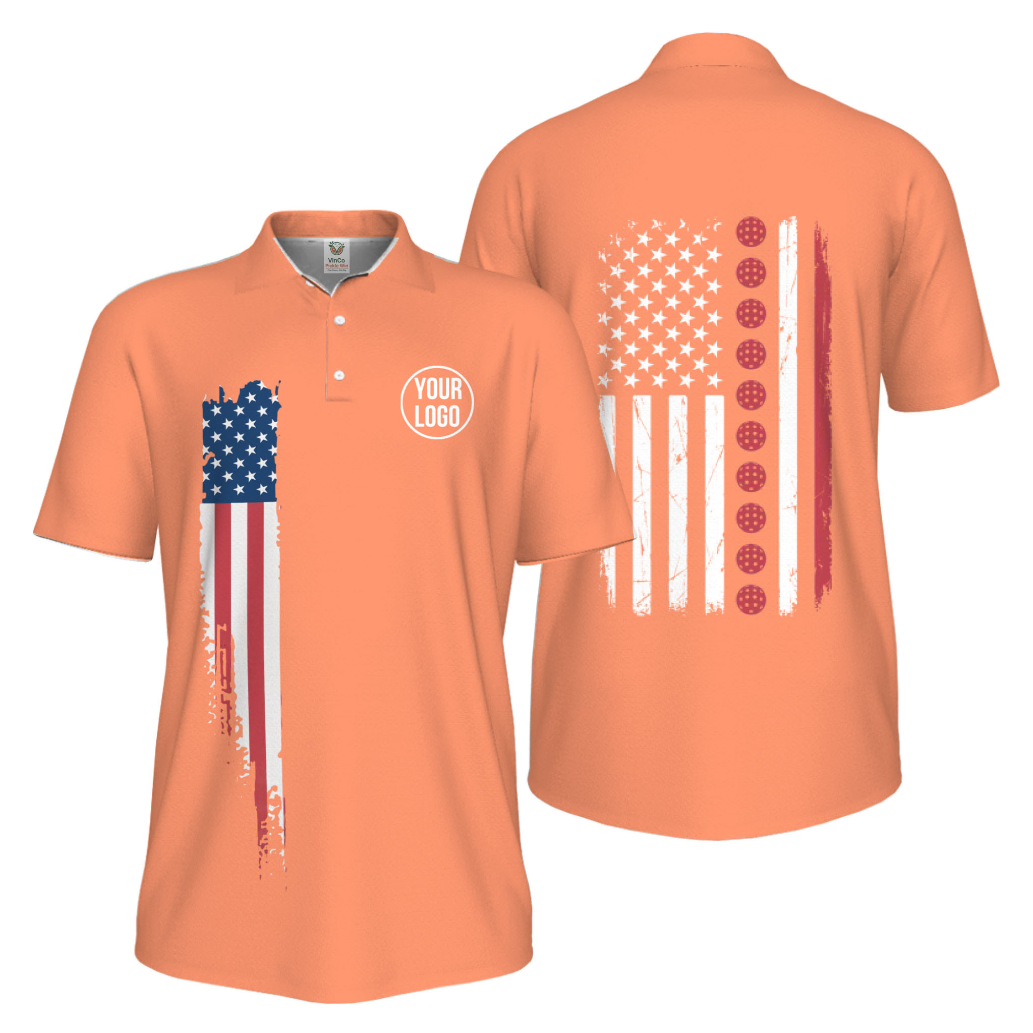 Picklewin Patriotic Custom Pickleball American Flag UV Protection Men Polo Shirts