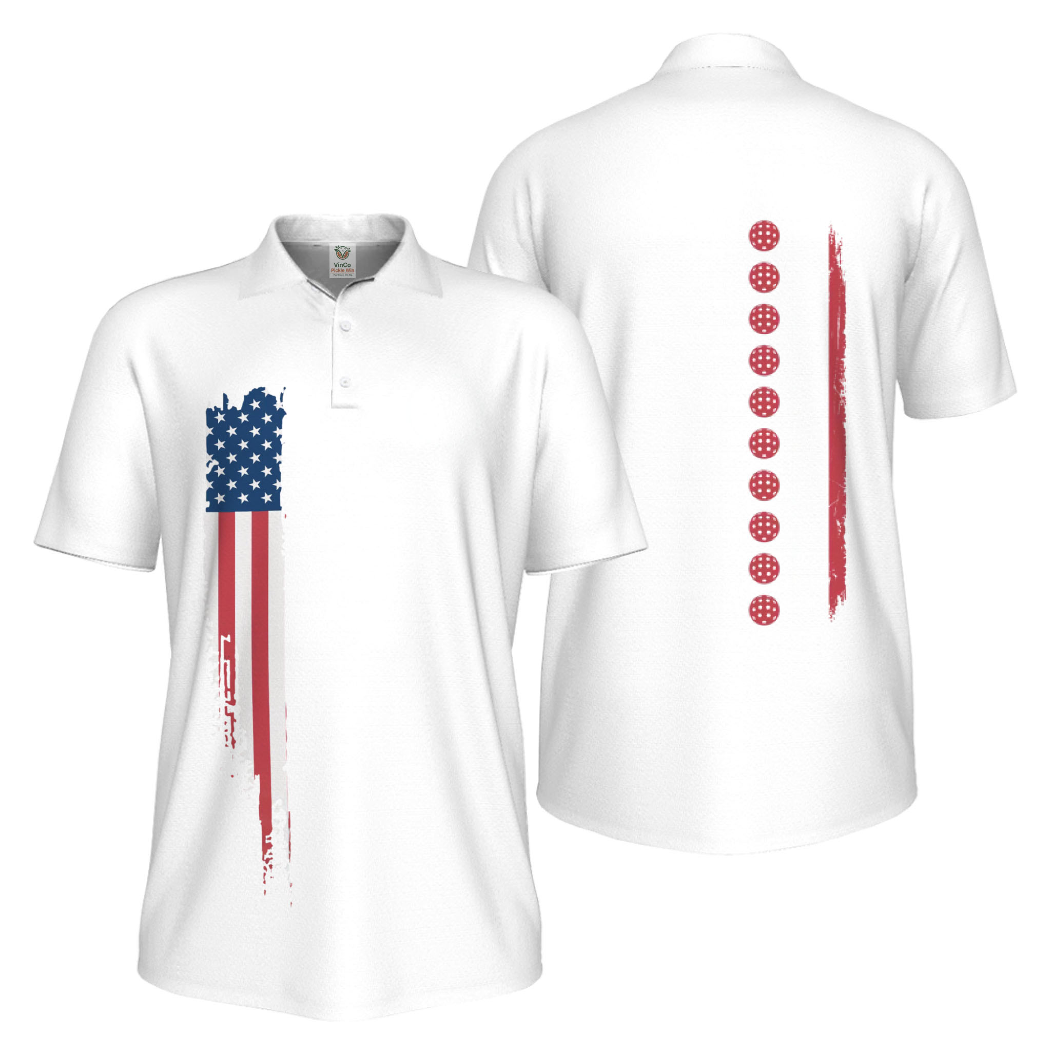 Picklewin Patriotic Custom Pickleball American Flag UV Protection Men Polo Shirts