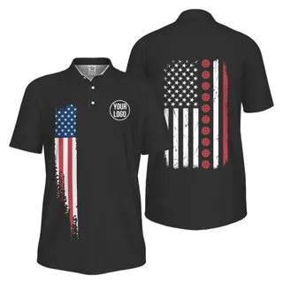 Picklewin Patriotic Custom Pickleball American Flag UV Protection Men Polo Shirts – alternate
