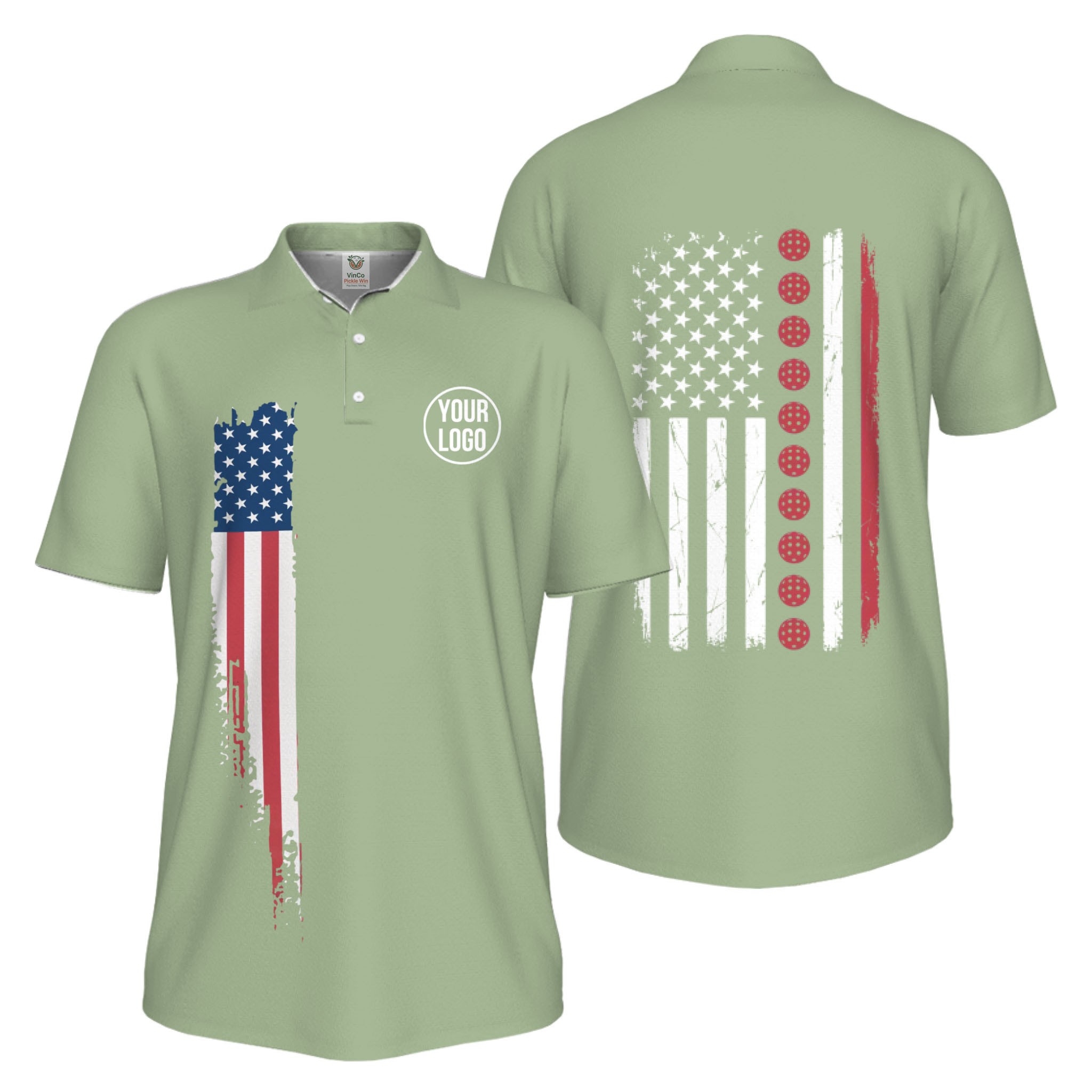 Picklewin Patriotic Custom Pickleball American Flag UV Protection Men Polo Shirts