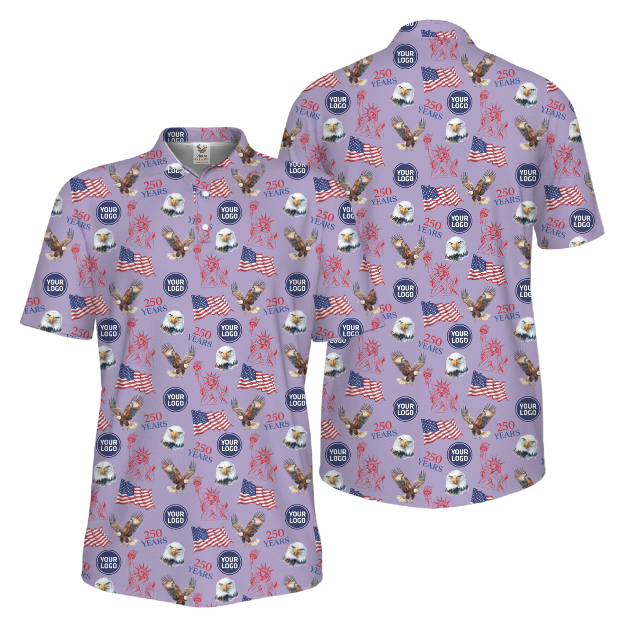 Picklewin Patriotic Custom Small Logos Pickleball Men Polo Shirt 250 Years Of USA
