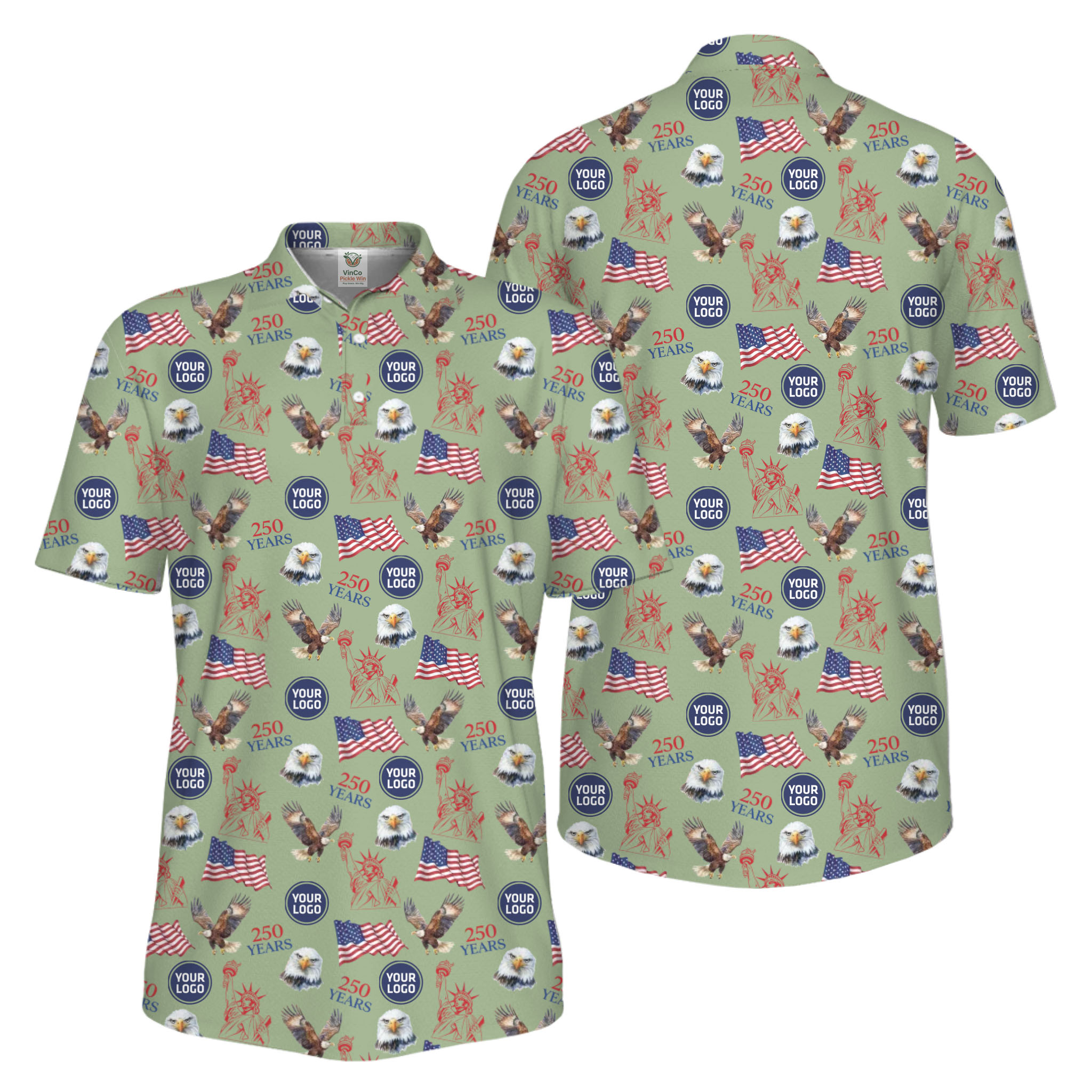 Picklewin Patriotic Custom Small Logos Pickleball Men Polo Shirt 250 Years Of USA