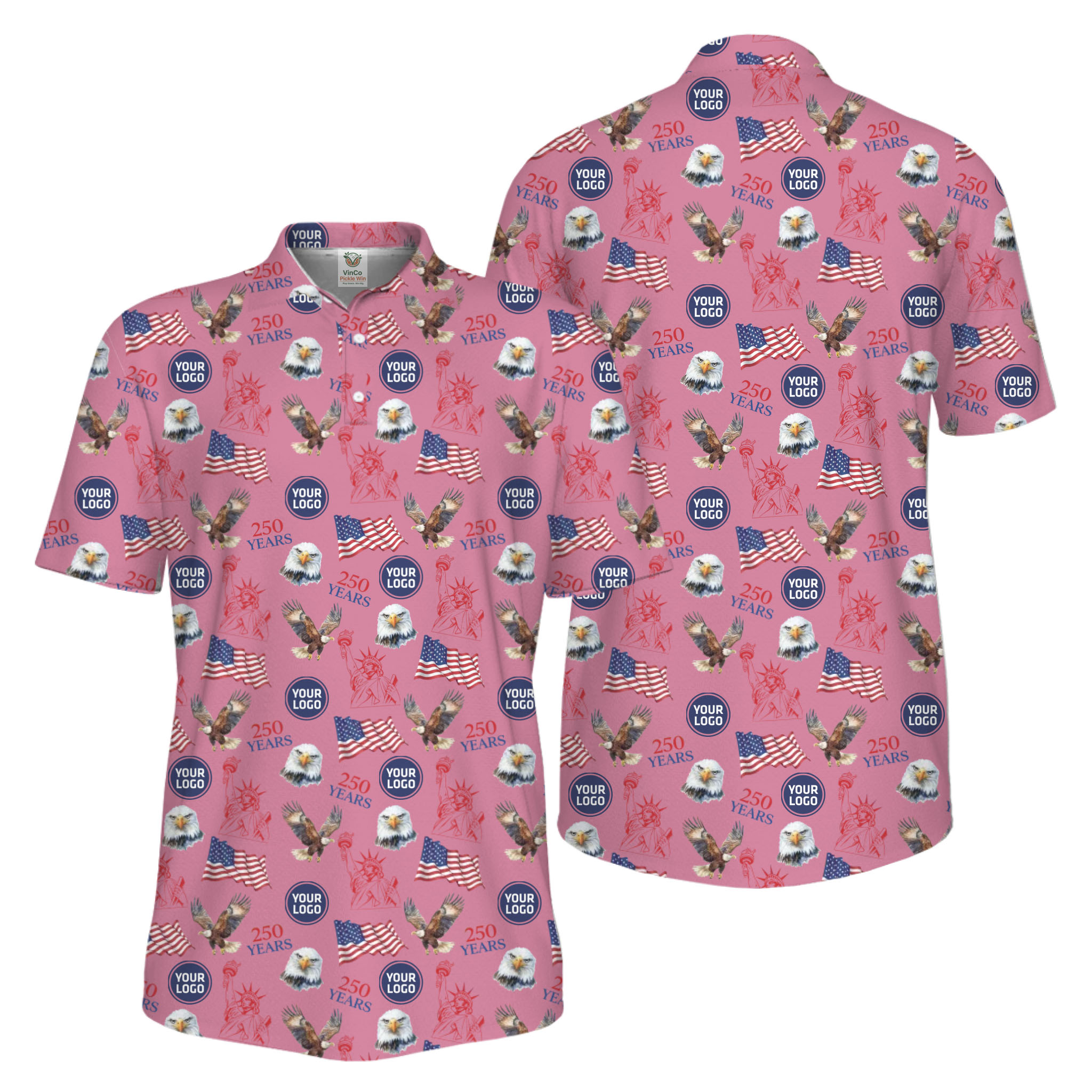 Picklewin Patriotic Custom Small Logos Pickleball Men Polo Shirt 250 Years Of USA
