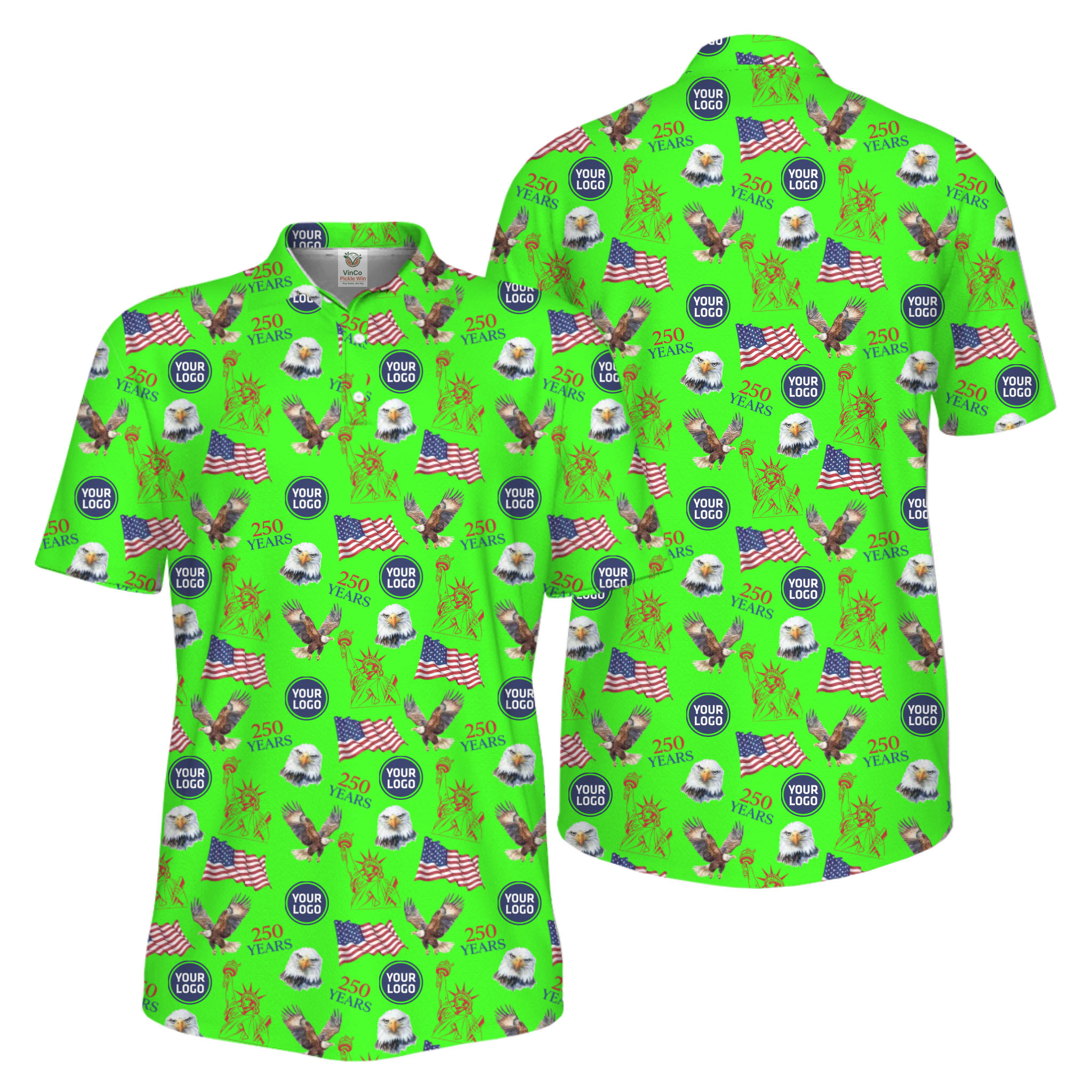 Picklewin Patriotic Custom Small Logos Pickleball Men Polo Shirt 250 Years Of USA