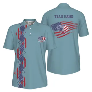 Picklewin Patriotic Pickleball Logo US Flag UV Protection Polo Shirt Men  – alternate
