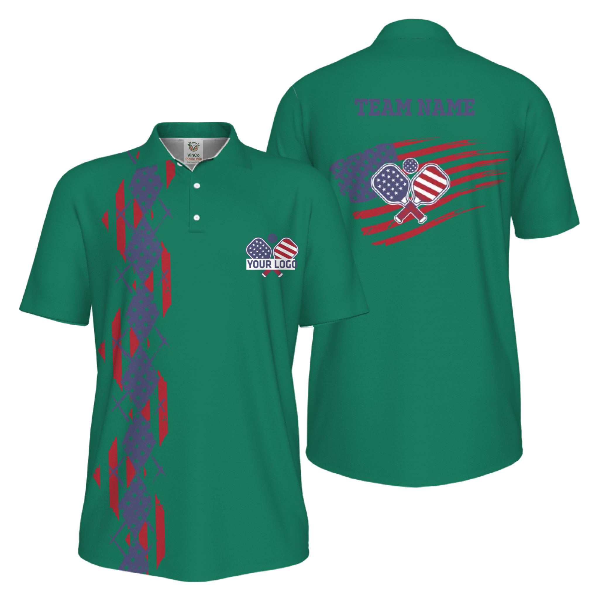 Picklewin Patriotic Pickleball Logo US Flag UV Protection Polo Shirt Men 