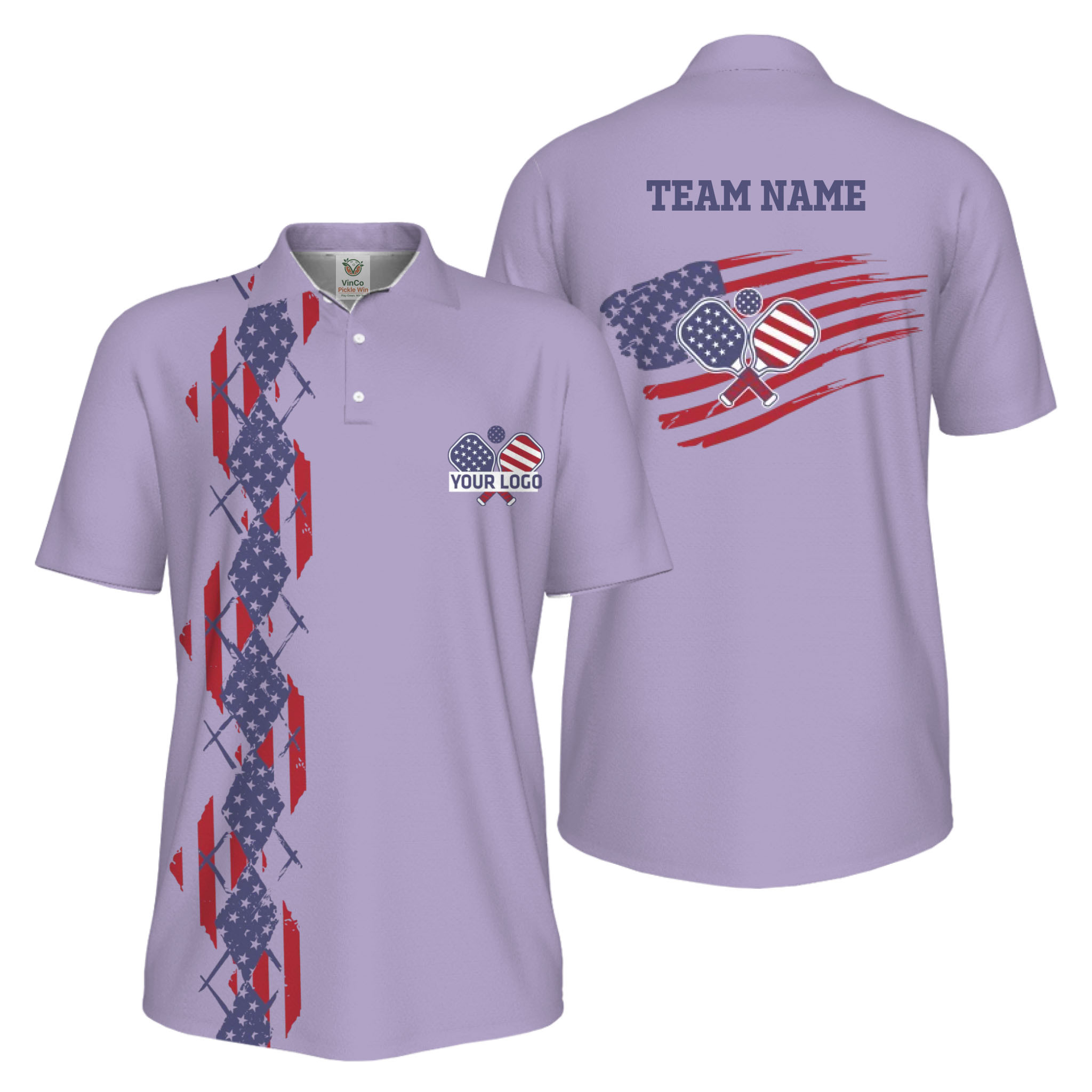 Picklewin Patriotic Pickleball Logo US Flag UV Protection Polo Shirt Men 