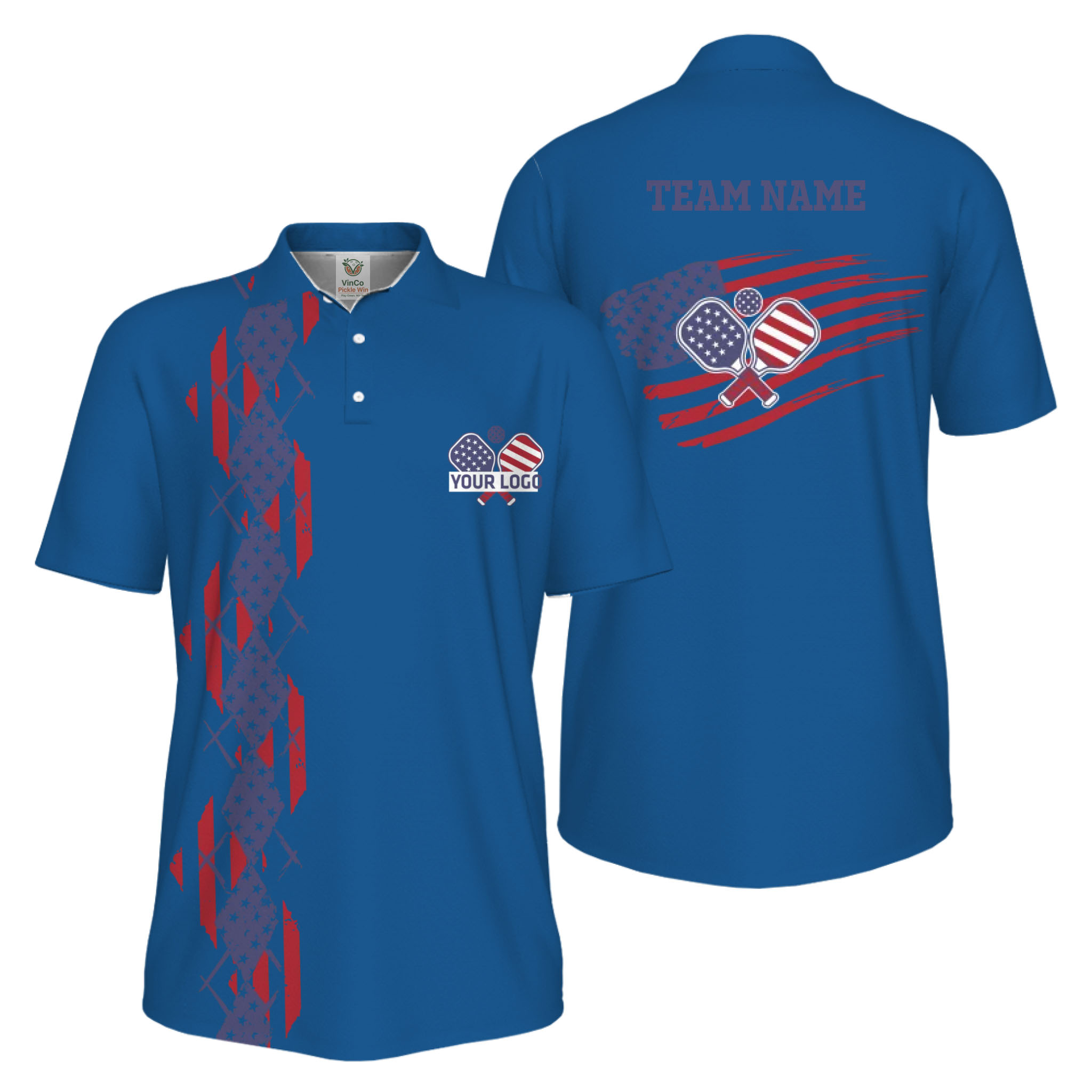 Picklewin Patriotic Pickleball Logo US Flag UV Protection Polo Shirt Men 