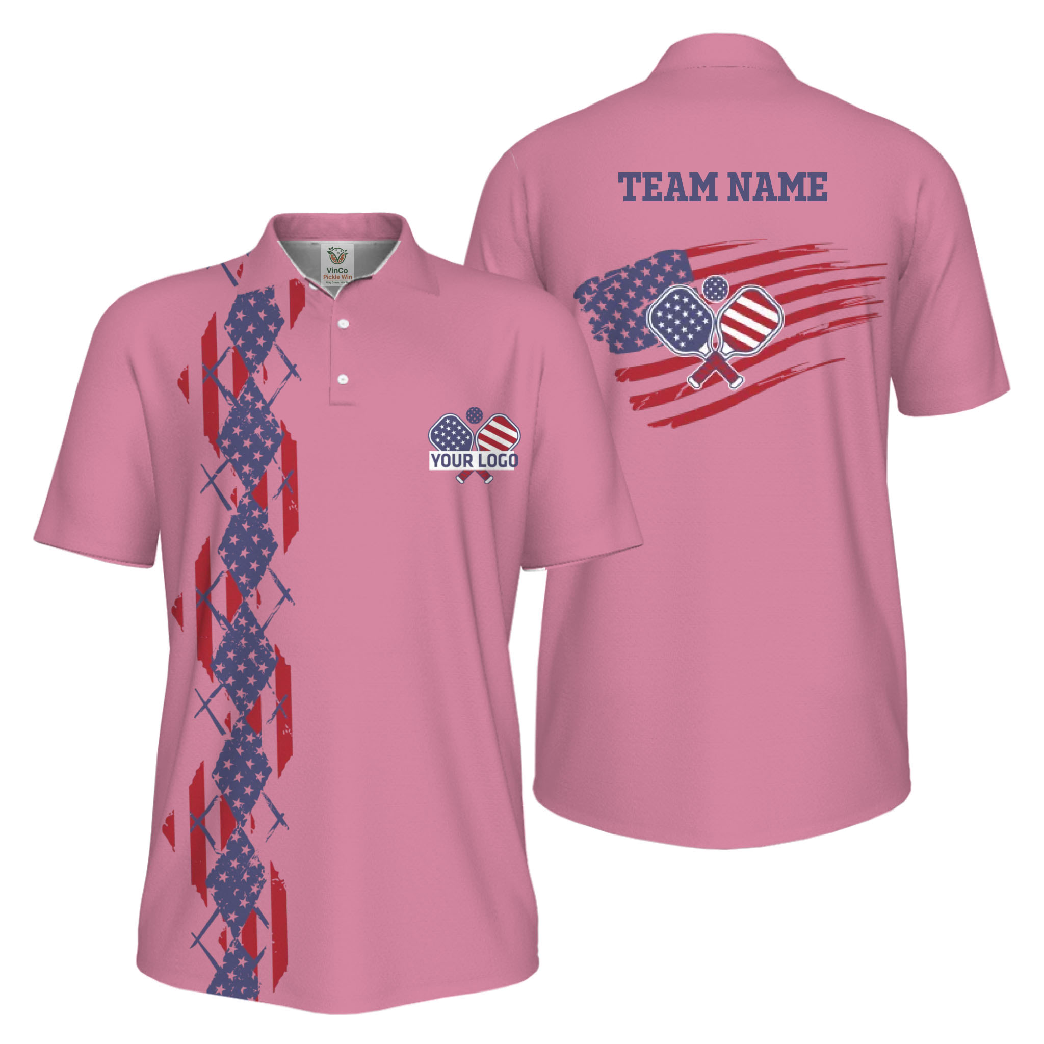 Picklewin Patriotic Pickleball Logo US Flag UV Protection Polo Shirt Men 