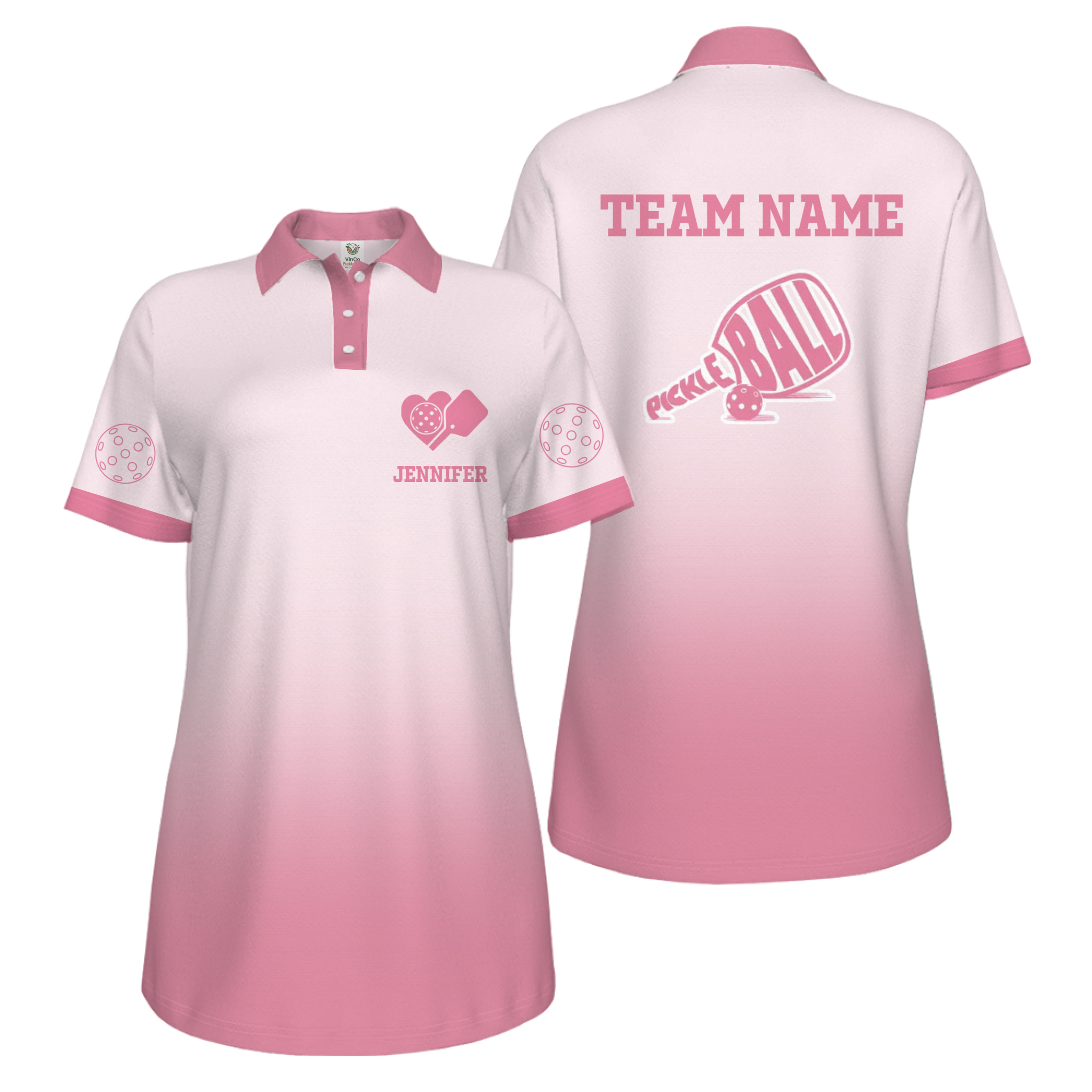 Picklewin Pinky Custom Logo And Team Name Polo Shirt For Women 