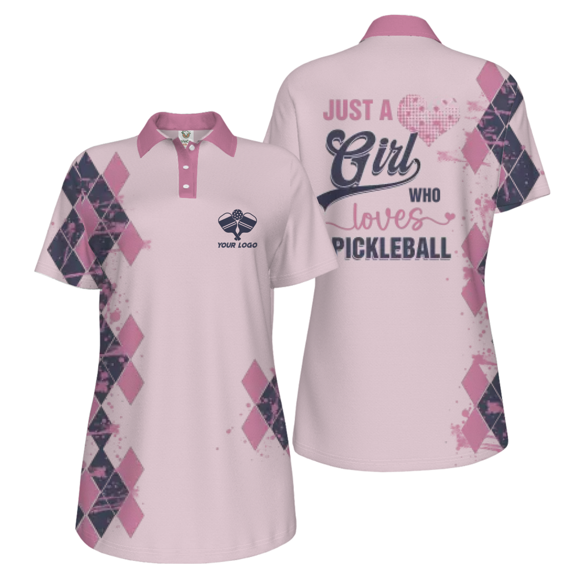 Picklewin Pinky Custom Logo Girl Loves Pickleball Polo Shirt Live Preview