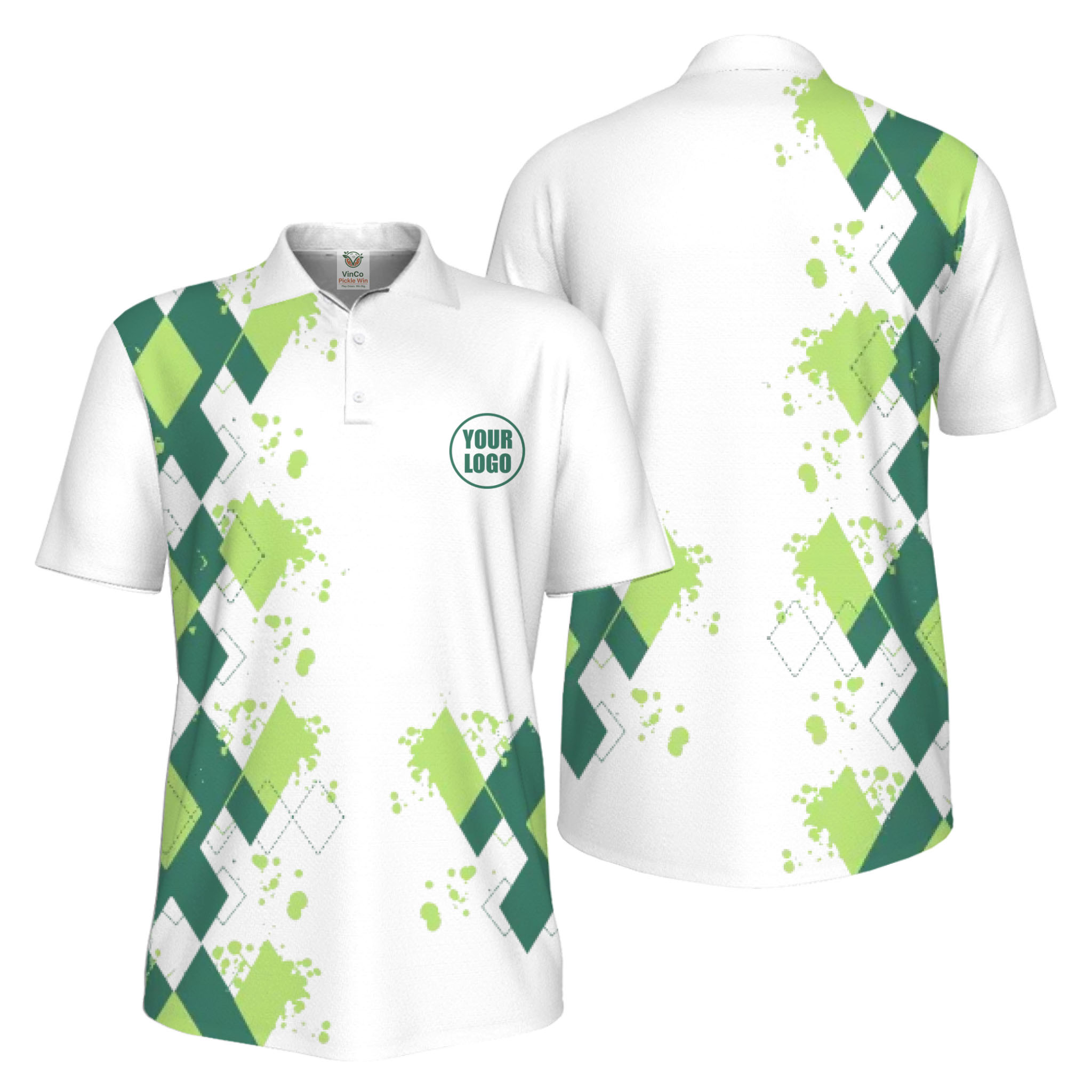 Picklewin Simple Argyle Custom Logo UV-Protection Polo Shirt Men - alternate