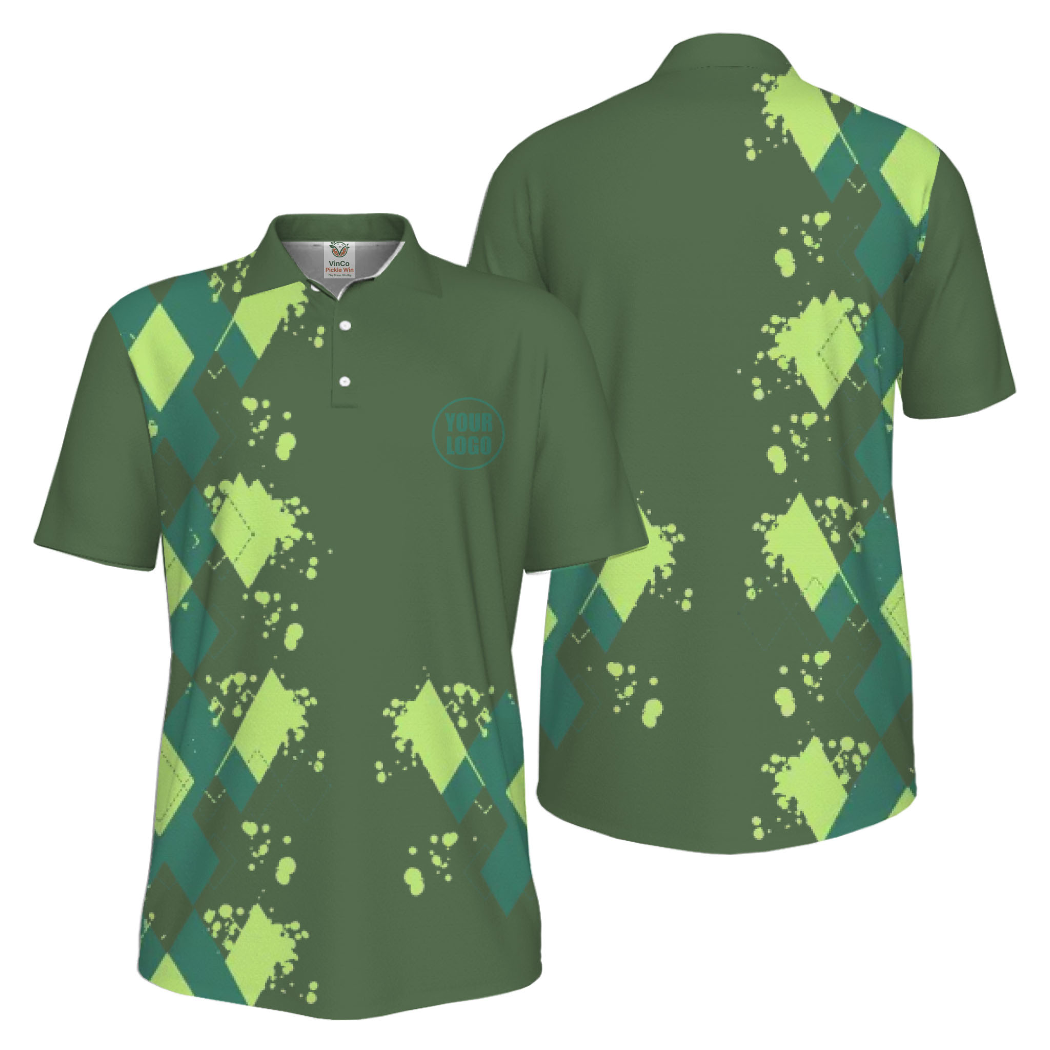 Picklewin Simple Argyle Custom Logo UV-Protection Polo Shirt Men