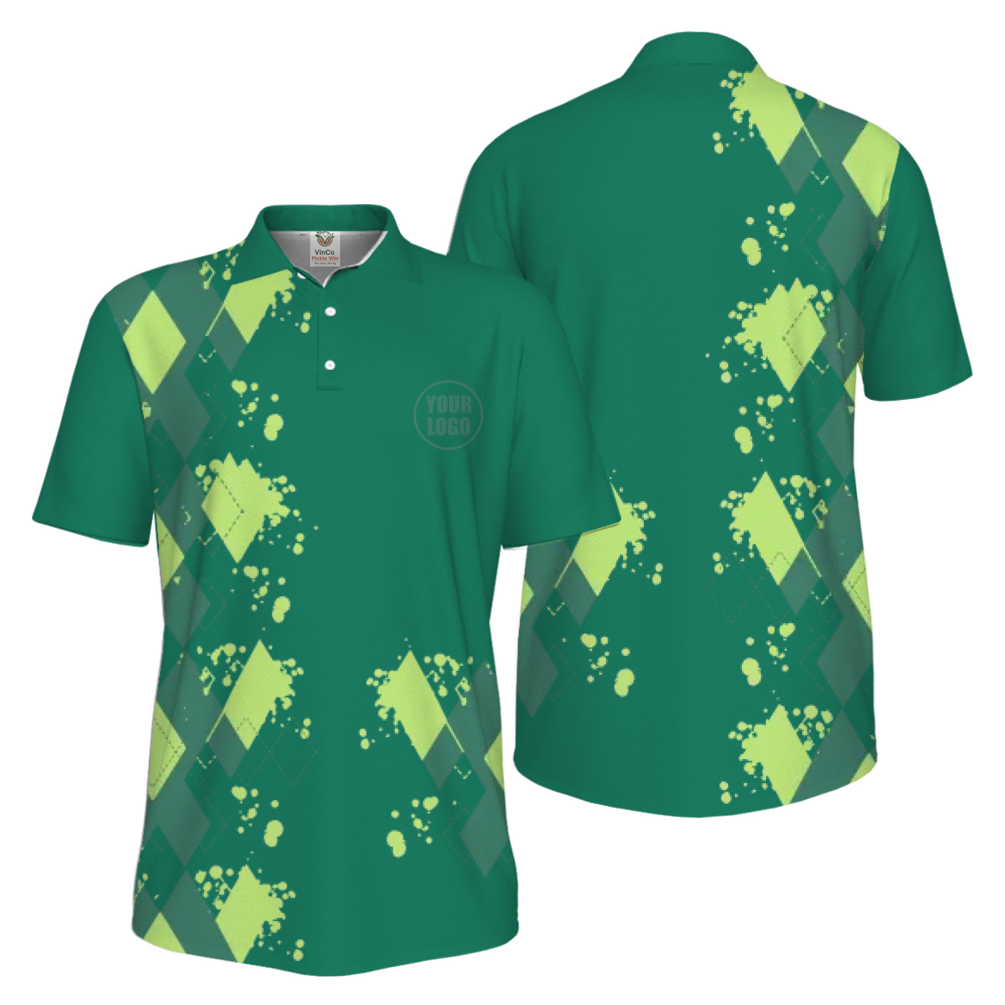 Picklewin Simple Argyle Custom Logo UV-Protection Polo Shirt Men