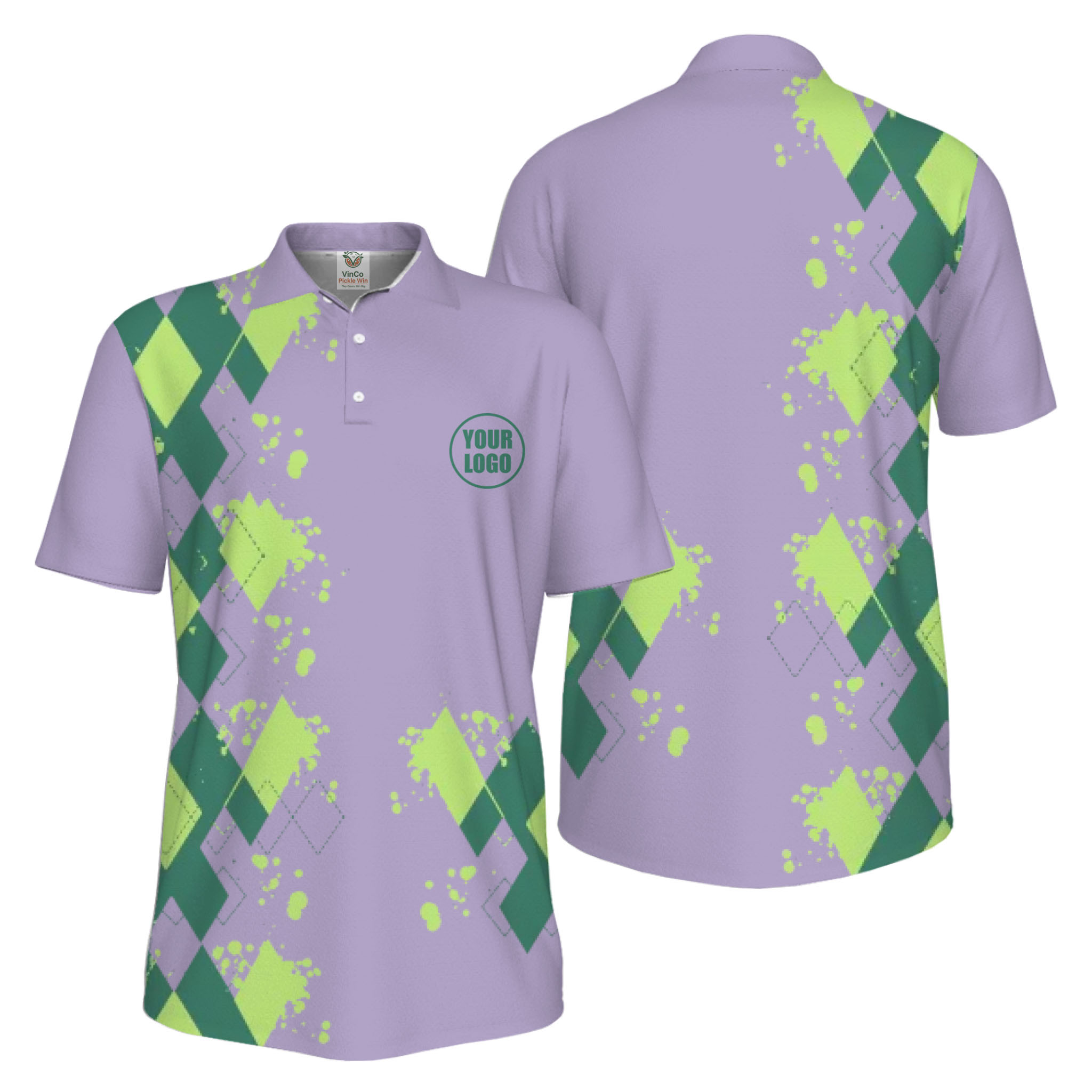 Picklewin Simple Argyle Custom Logo UV-Protection Polo Shirt Men
