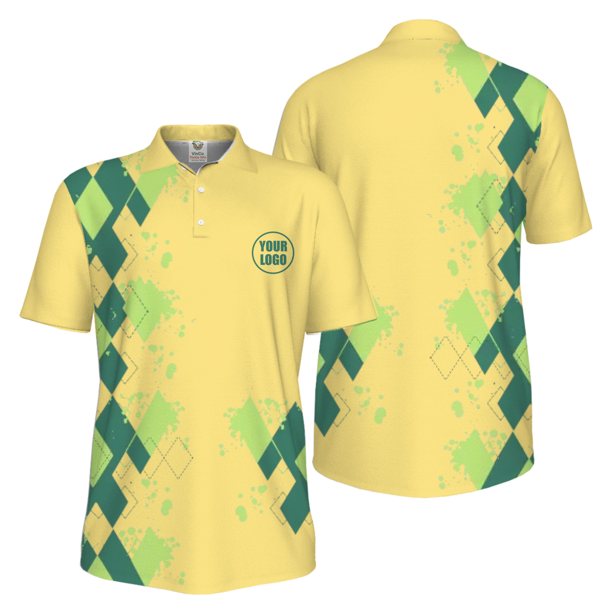 Picklewin Simple Argyle Custom Logo UV-Protection Polo Shirt Men