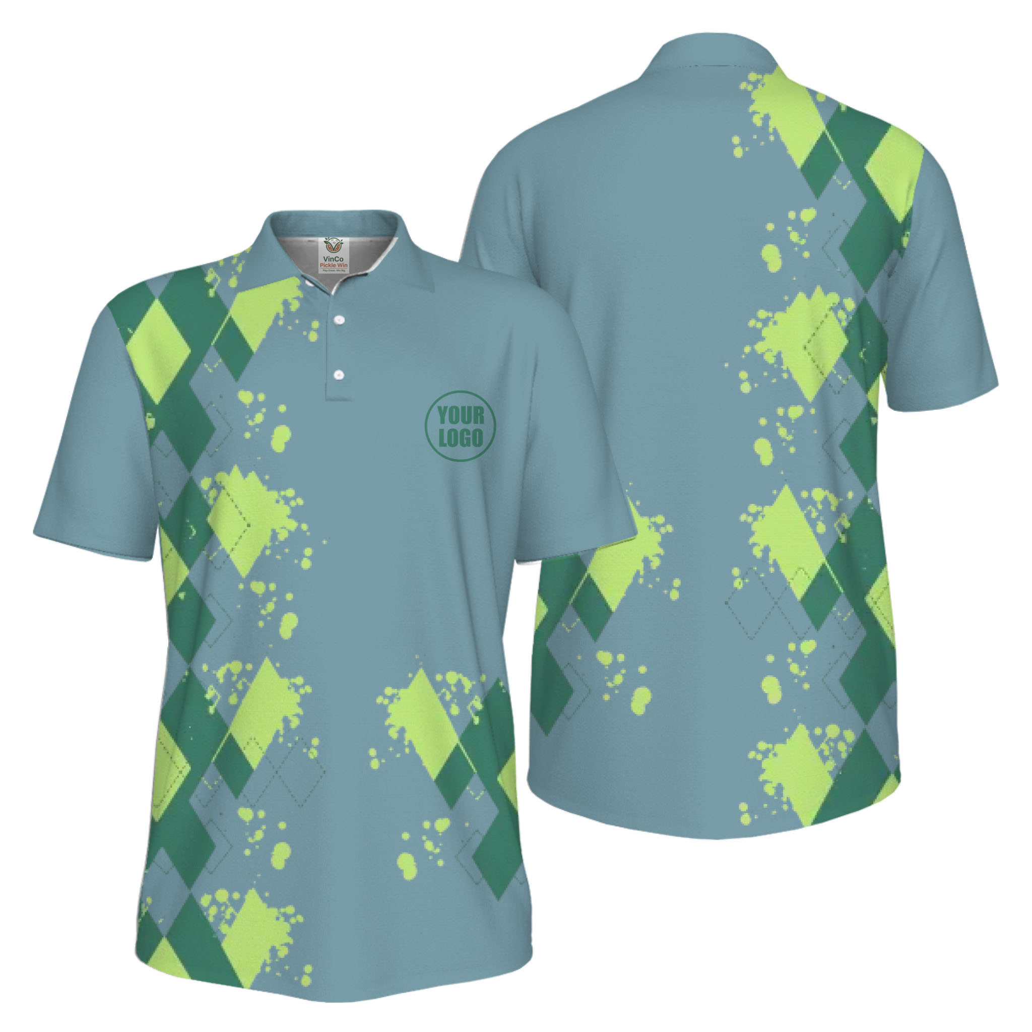 Picklewin Simple Argyle Custom Logo UV-Protection Polo Shirt Men